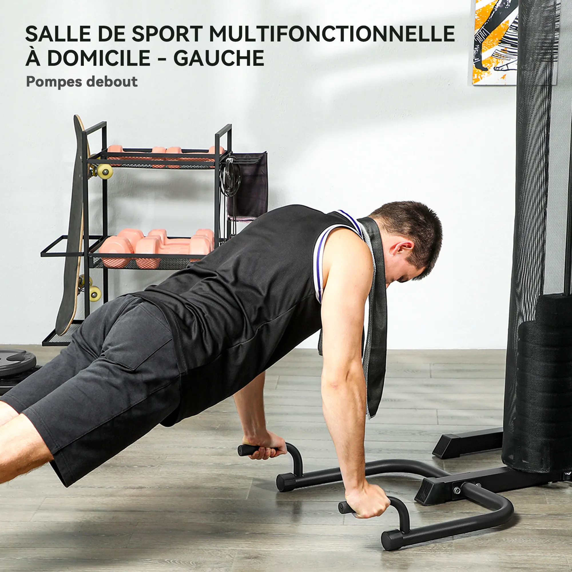 Station de Musculation Multifonction 65 kg avec Banc & Poulies – Bleu & Noir - Afbeelding 6
