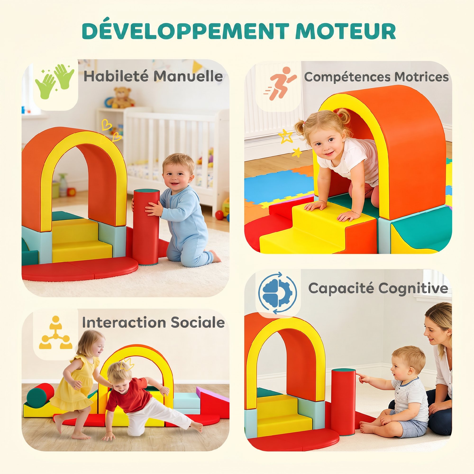 Parcours de Motricité Bébé 10 Pièces en Mousse – Multicolore - Image 9