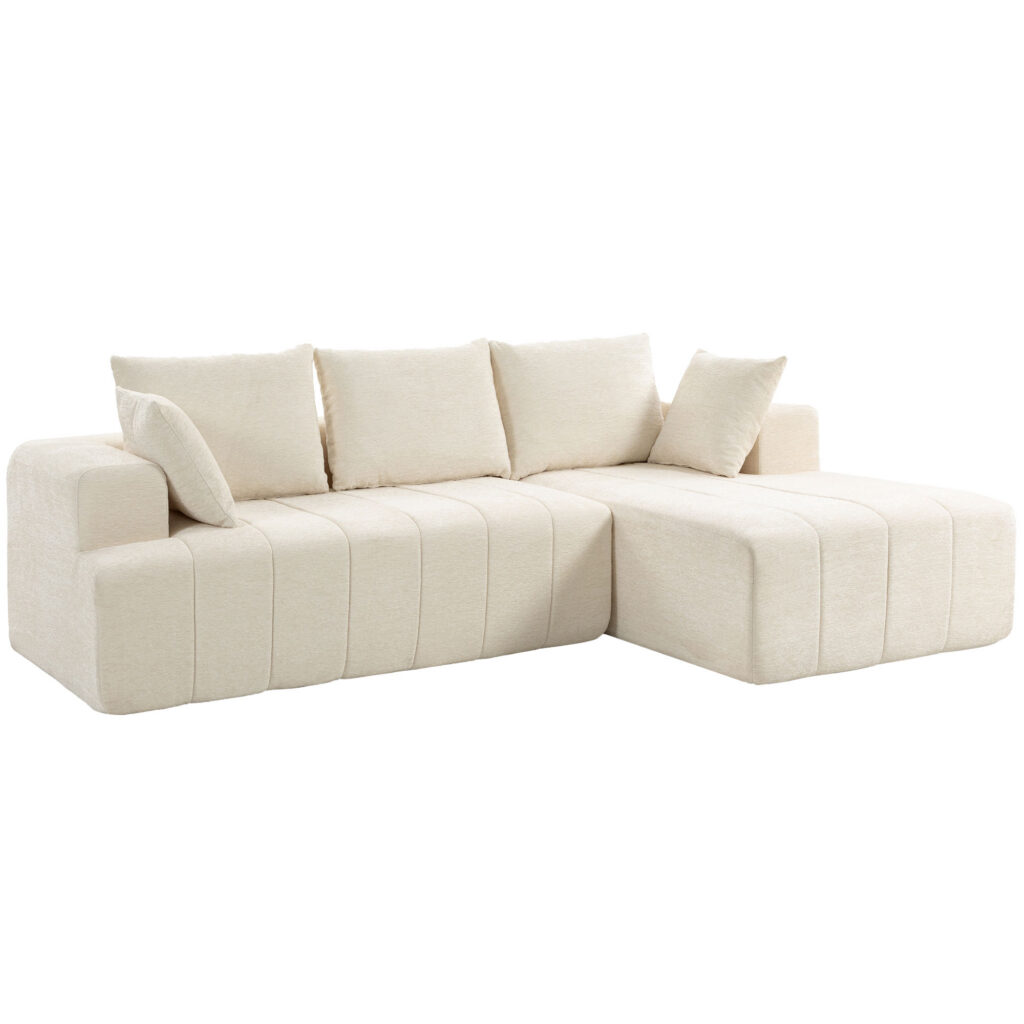 Canapé d'Angle Modulable Convertible 256 cm en Tissu Chenille – Beige