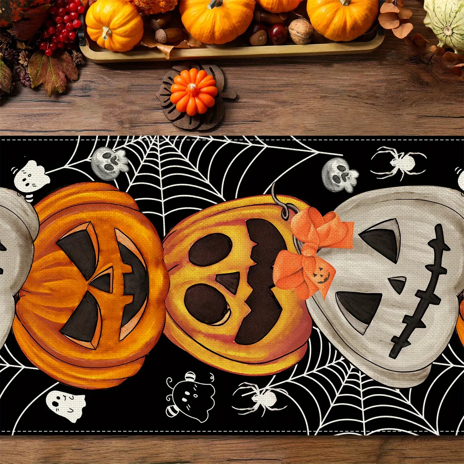 Chemin de Table Halloween Citrouilles, Chauves-Souris & Crânes – 33 × 183 cm - Image 6