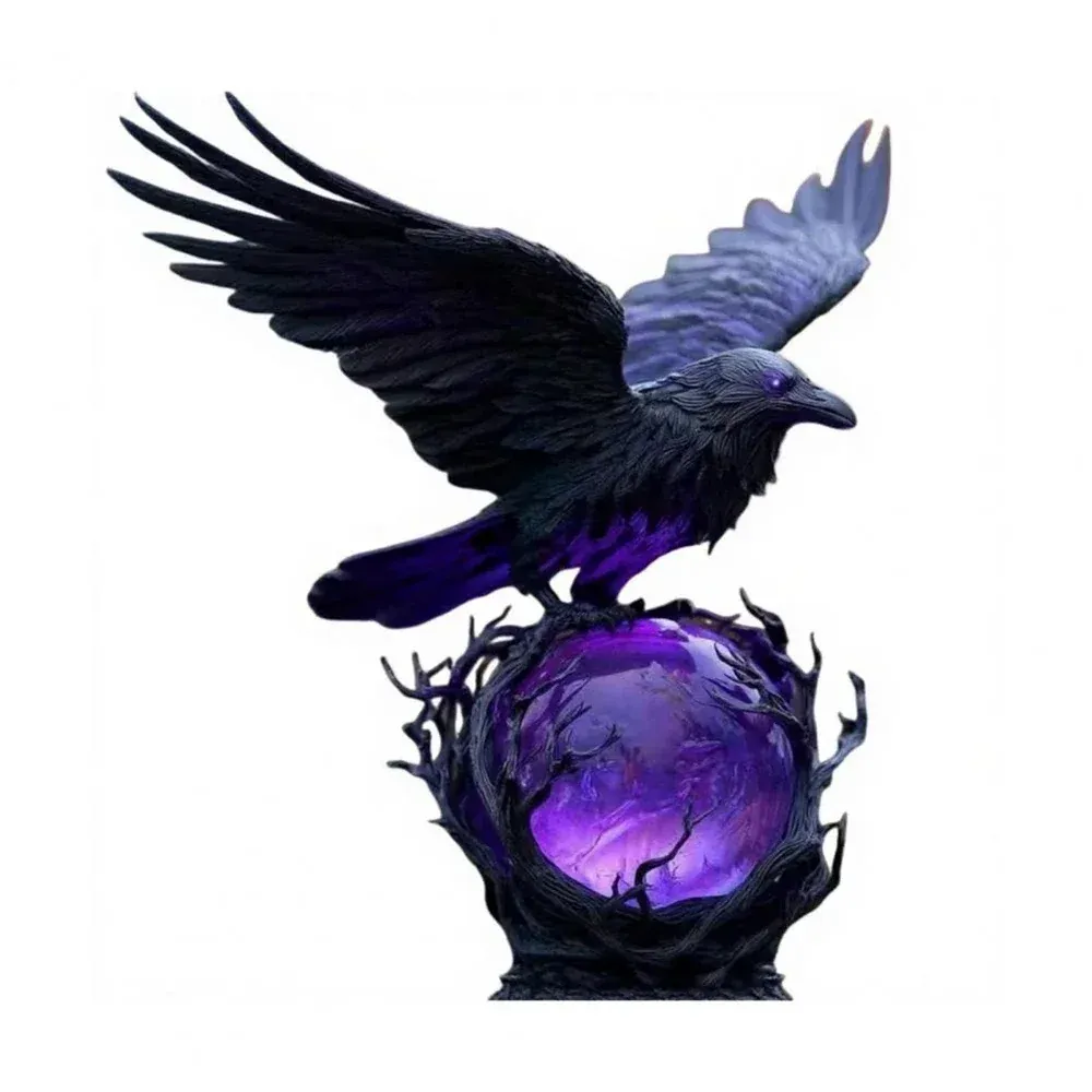 Corbeau Gothique sur Sphère Lumineuse Violette – Décoration Halloween – 10 cm - Image 7