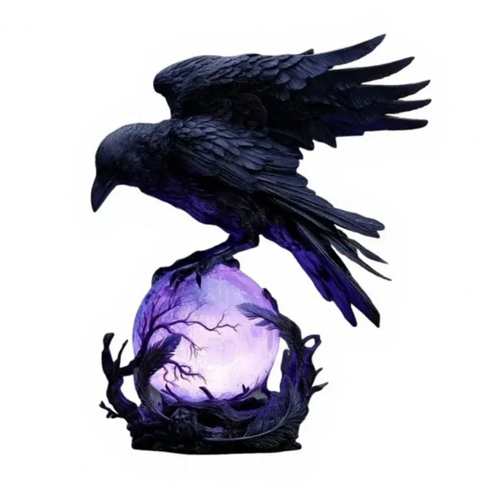 Corbeau Gothique sur Sphère Lumineuse Violette – Décoration Halloween – 10 cm - Image 8