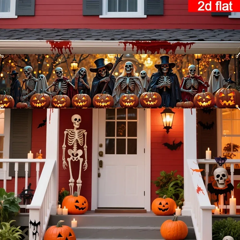 Bannière Halloween Géante Squelette & Citrouille – 45 × 200 cm – Bild 3