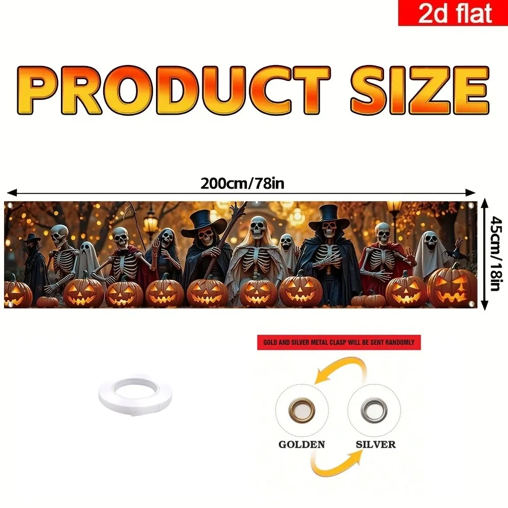 Bannière Halloween Géante Squelette & Citrouille – 45 × 200 cm – Bild 2