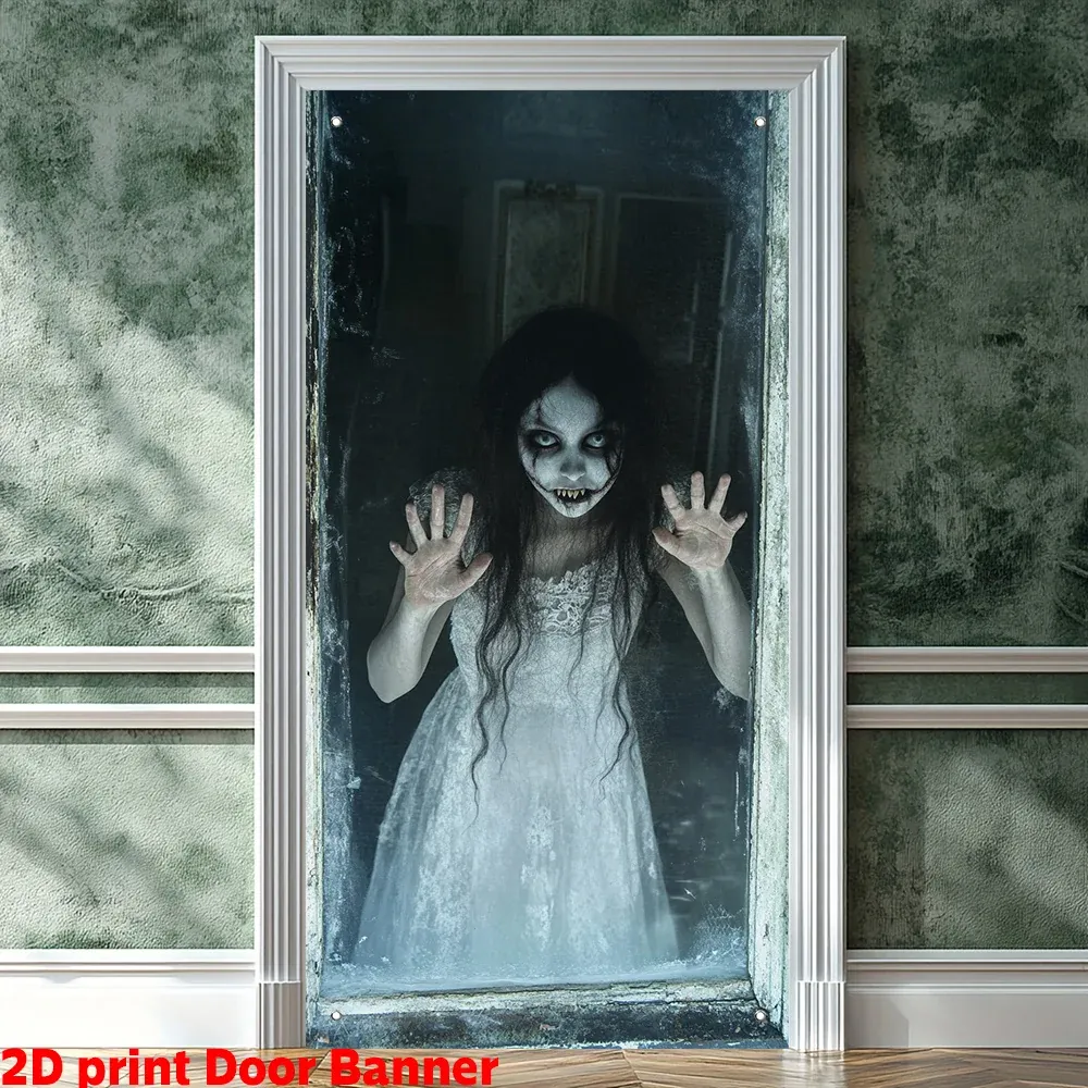 2D flat banner single piece, door decoration, suitable for Halloween and Christmas, featuring ghost-like twins