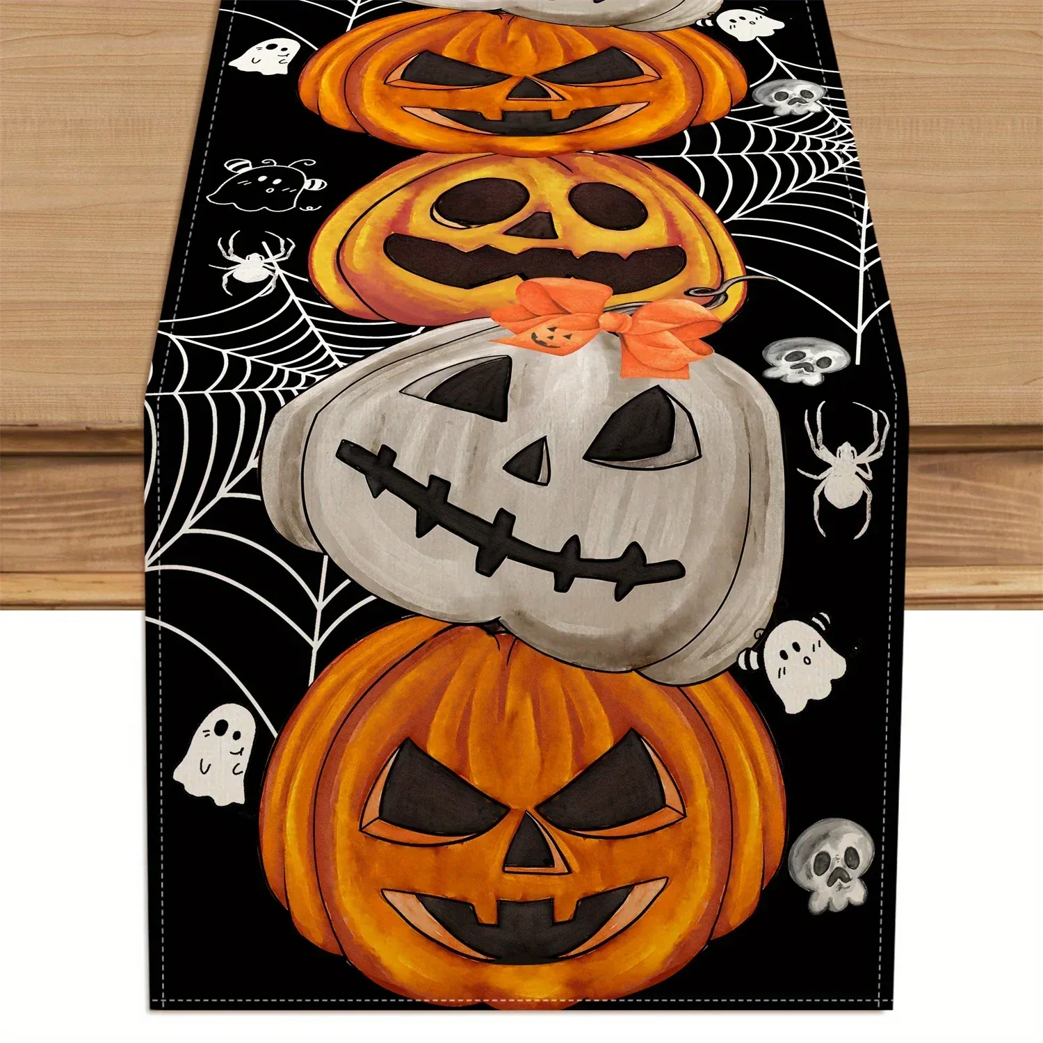 Chemin de Table Halloween Citrouilles, Chauves-Souris & Crânes – 33 × 183 cm - Image 5