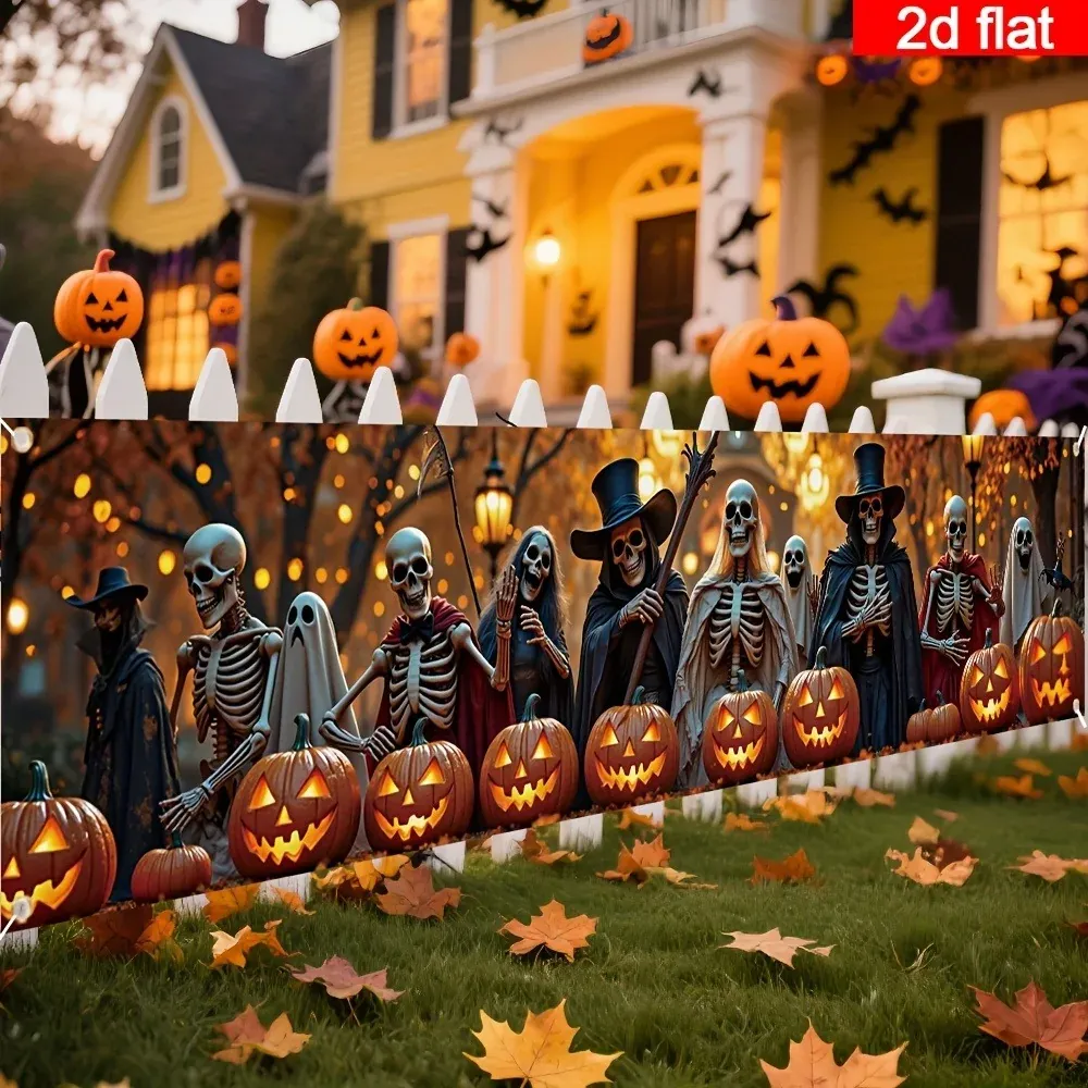 Bannière Halloween Géante Squelette & Citrouille – 45 × 200 cm