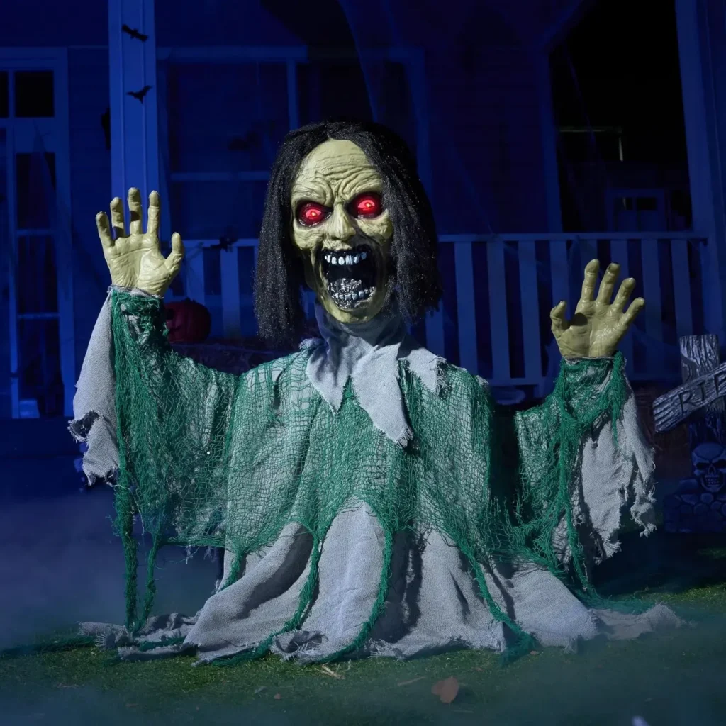 Zombie Animatronique Halloween avec Mouvement & Yeux Lumineux – Décoration Extérieure