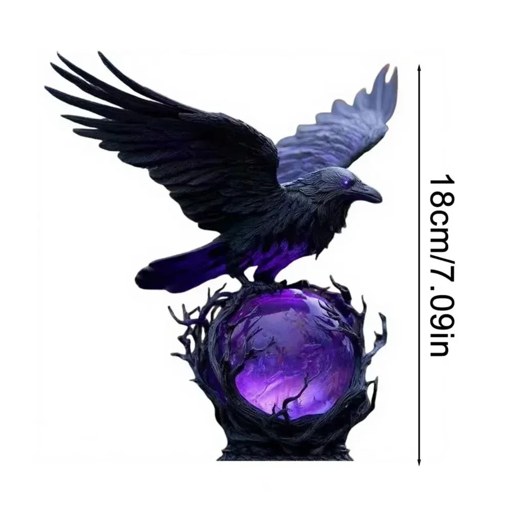 Corbeau Gothique sur Sphère Lumineuse Violette – Décoration Halloween – 10 cm - Image 6