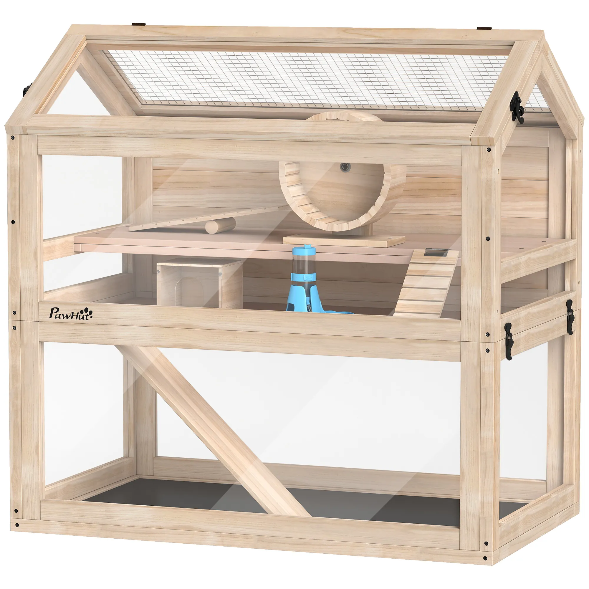 Cage pour Hamster 3 Niveaux en Bois avec Roue & Accessoires – 76 cm – Bild 8