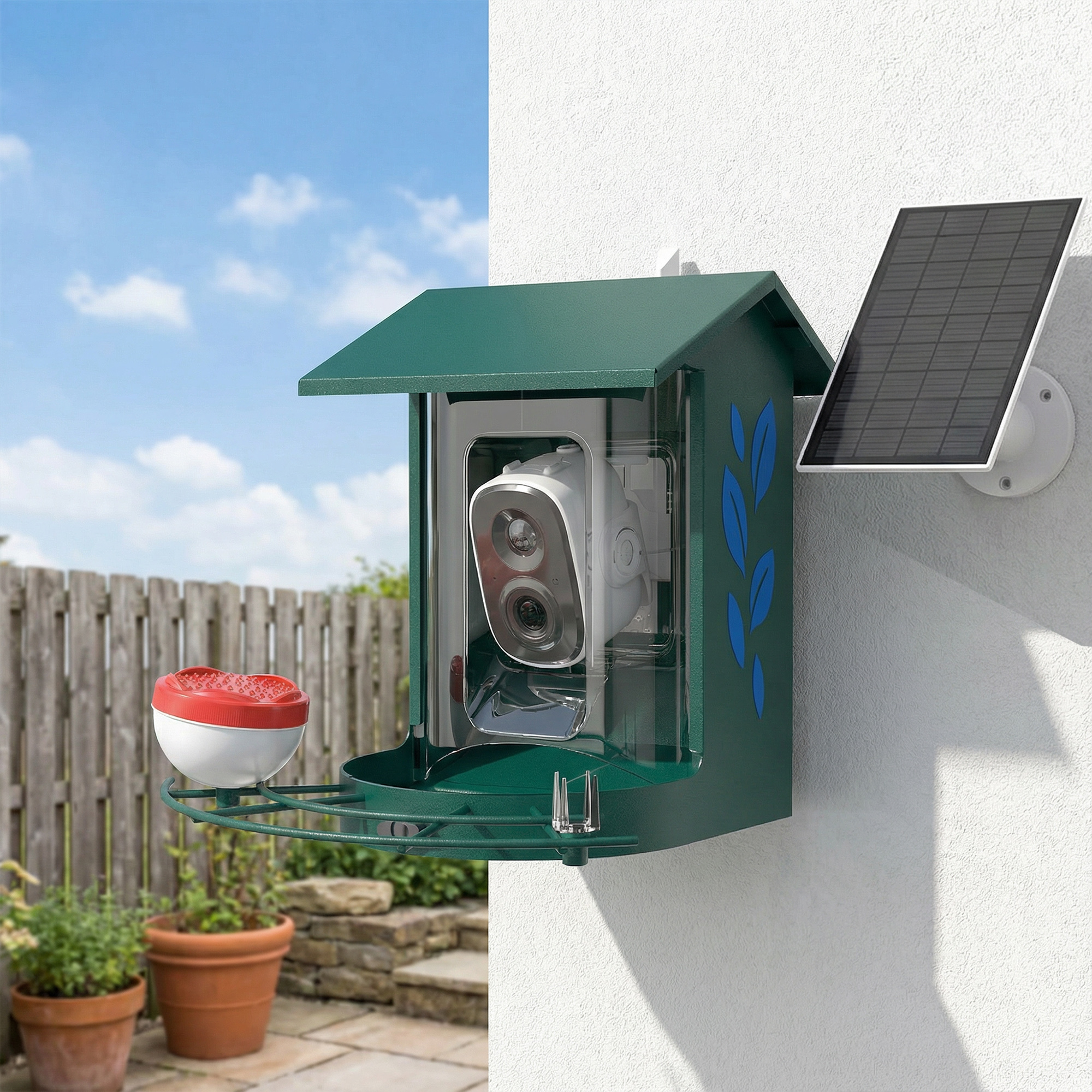 Mangeoire pour Oiseaux avec Caméra 2K Solaire et IA – 2,5 L – Vert - Image 2
