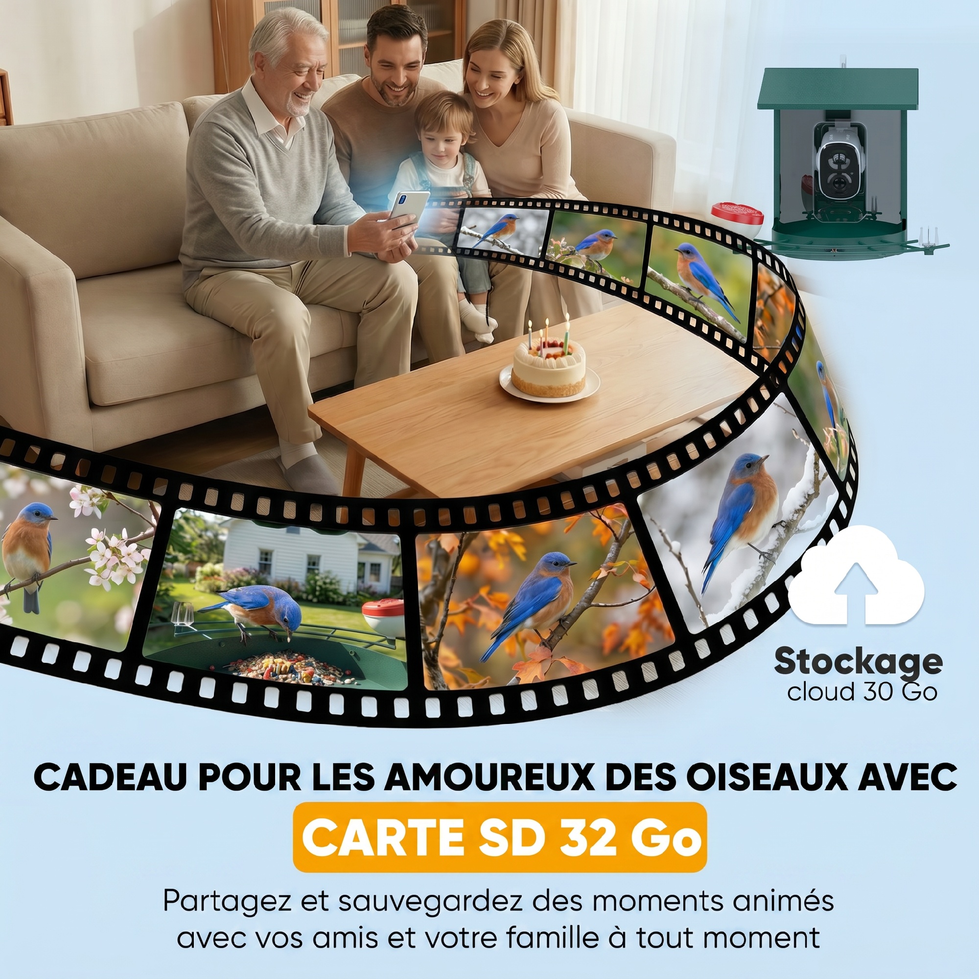 Mangeoire pour Oiseaux avec Caméra 2K Solaire et IA – 2,5 L – Vert - Image 6