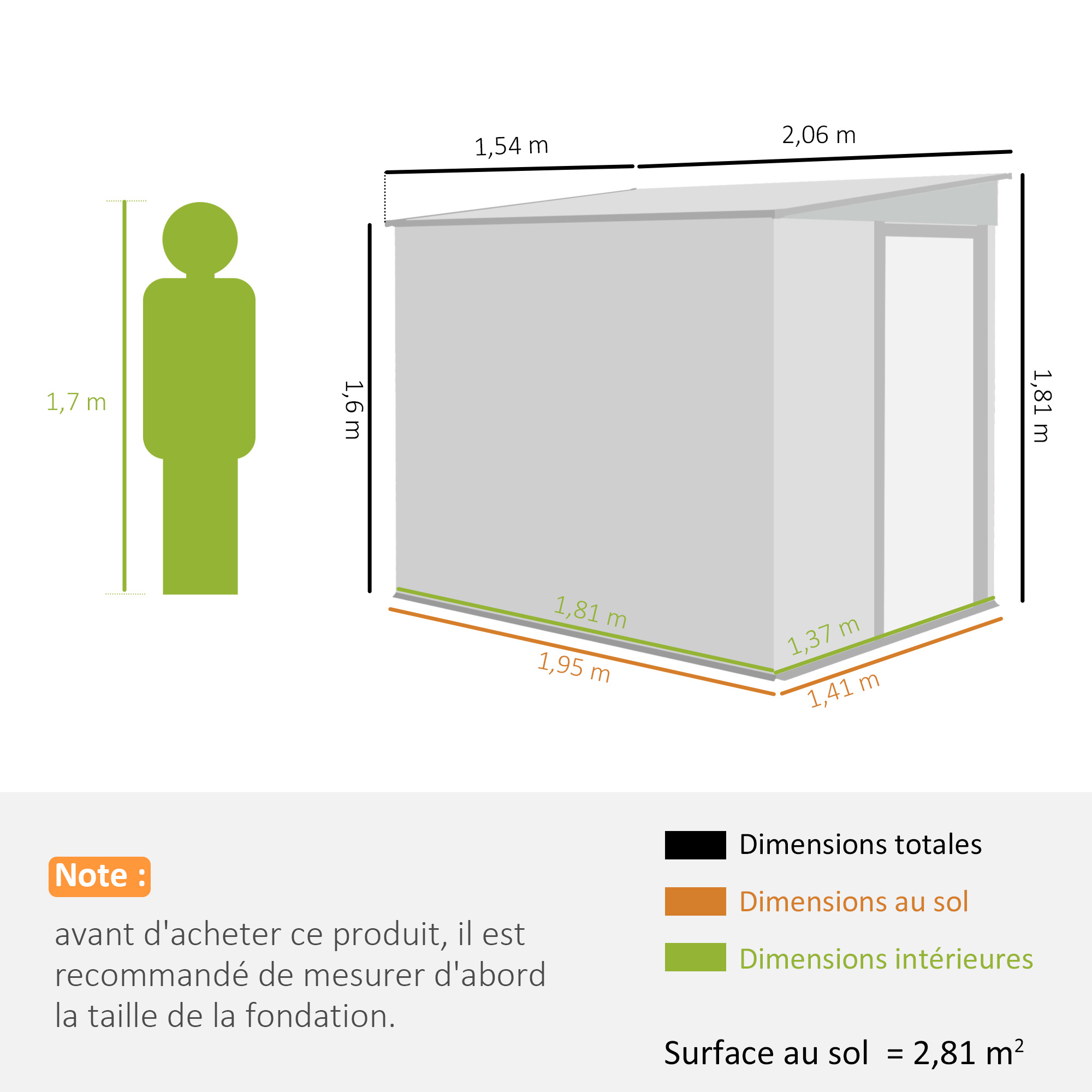 Abri de Jardin Métal Adossable 2,81 m² avec Porte Coulissante et Fondation – Gris Clair - Image 3