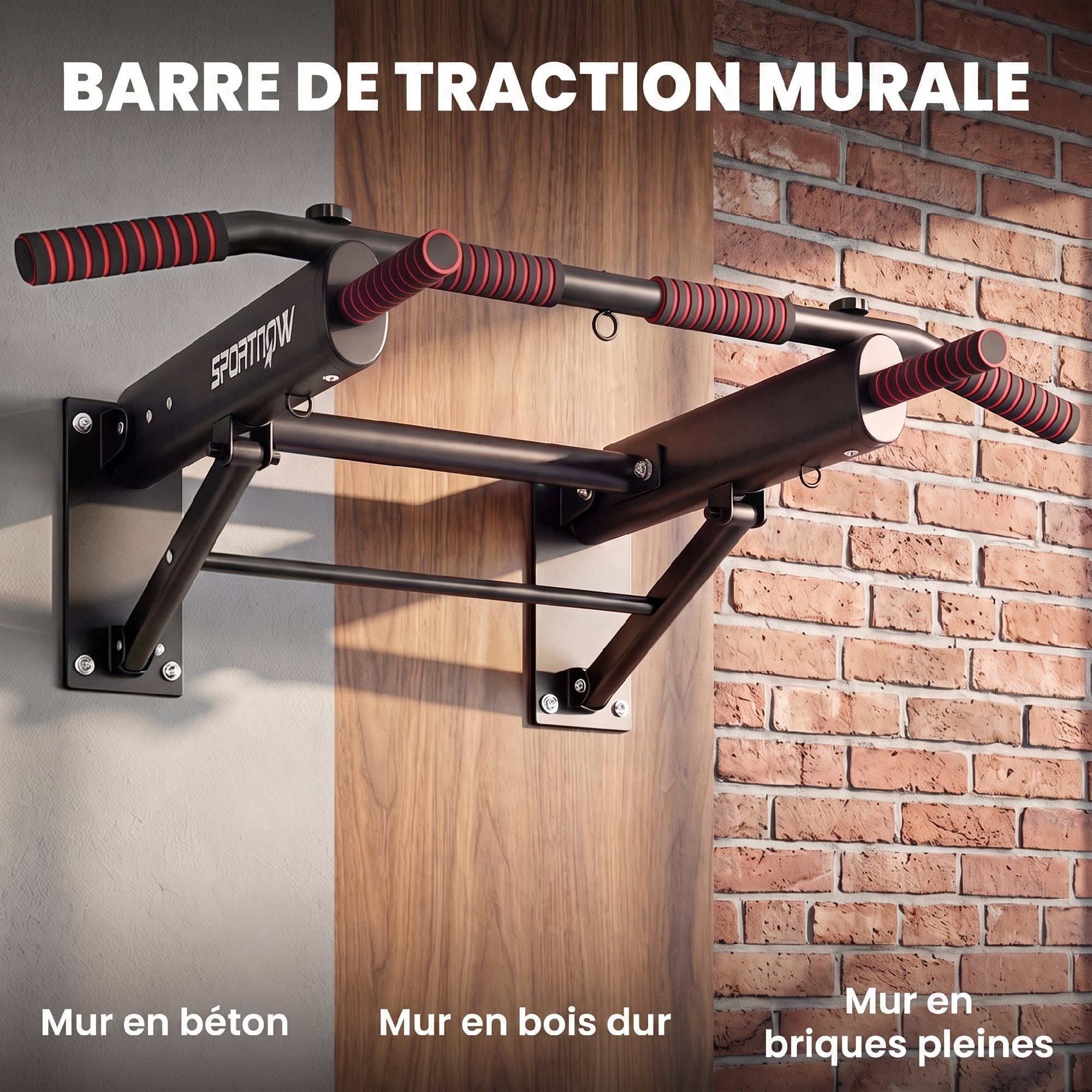 Barre de Traction Murale Pliable en Acier – Charge 120 kg – Noir - Image 4