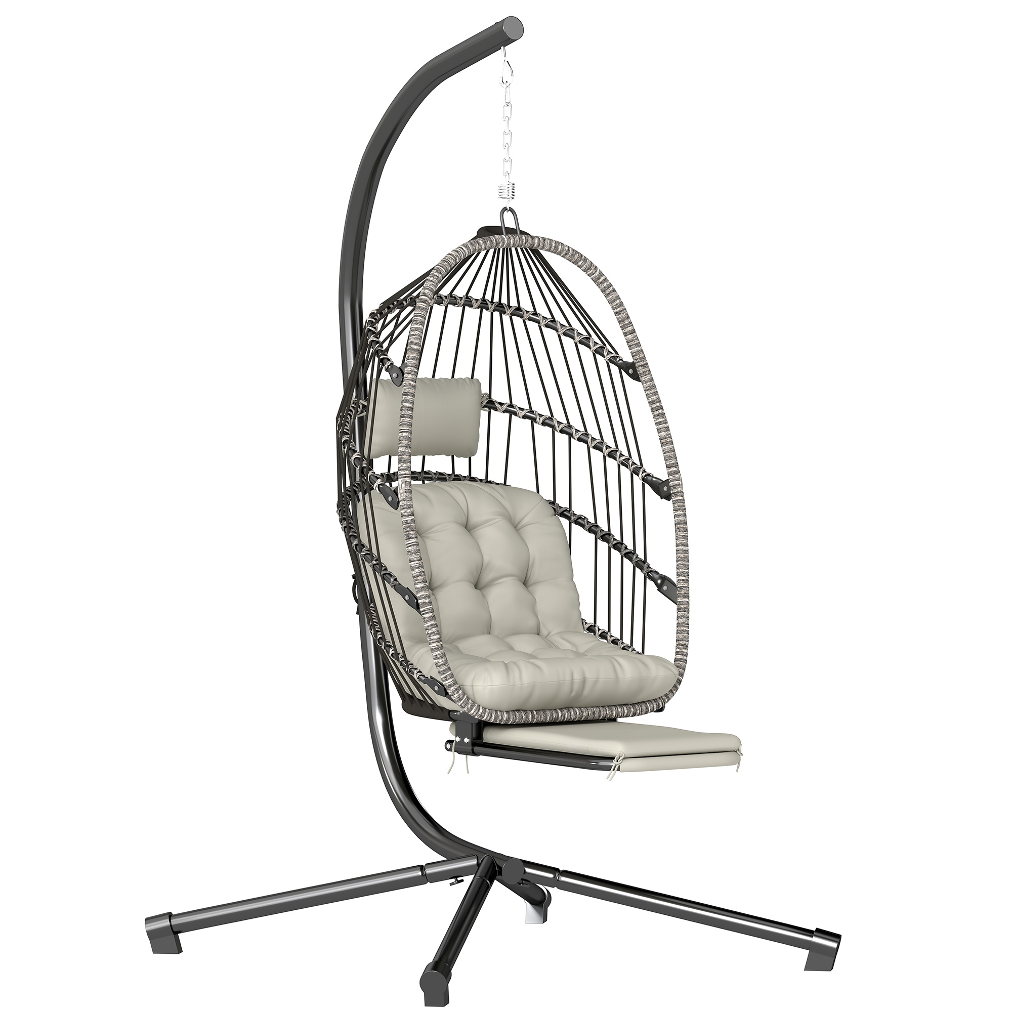 Fauteuil Œuf Suspendu sur Pied Pliable avec Repose-Pieds – Gris Clair