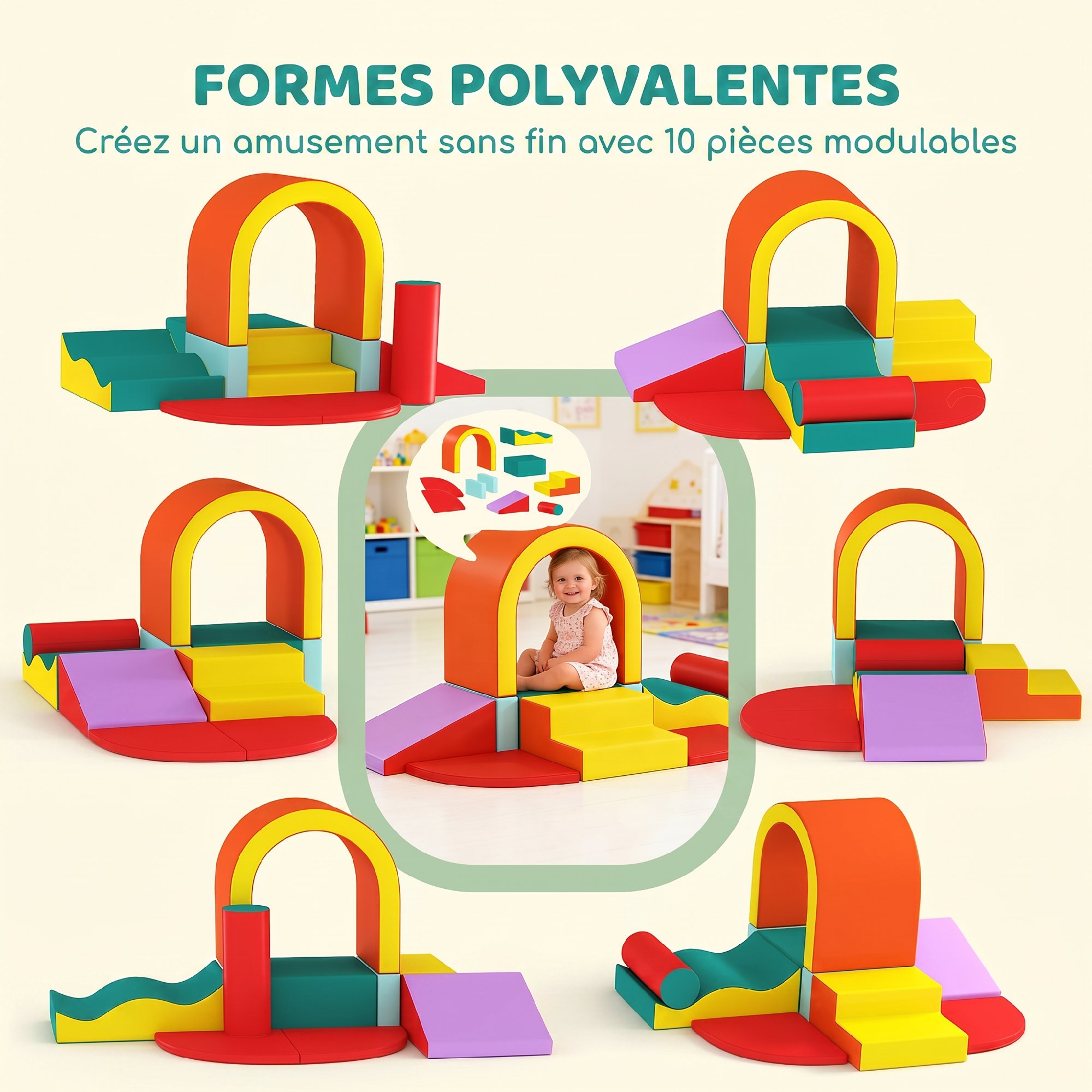Parcours de Motricité Bébé 10 Pièces en Mousse – Multicolore - Image 4