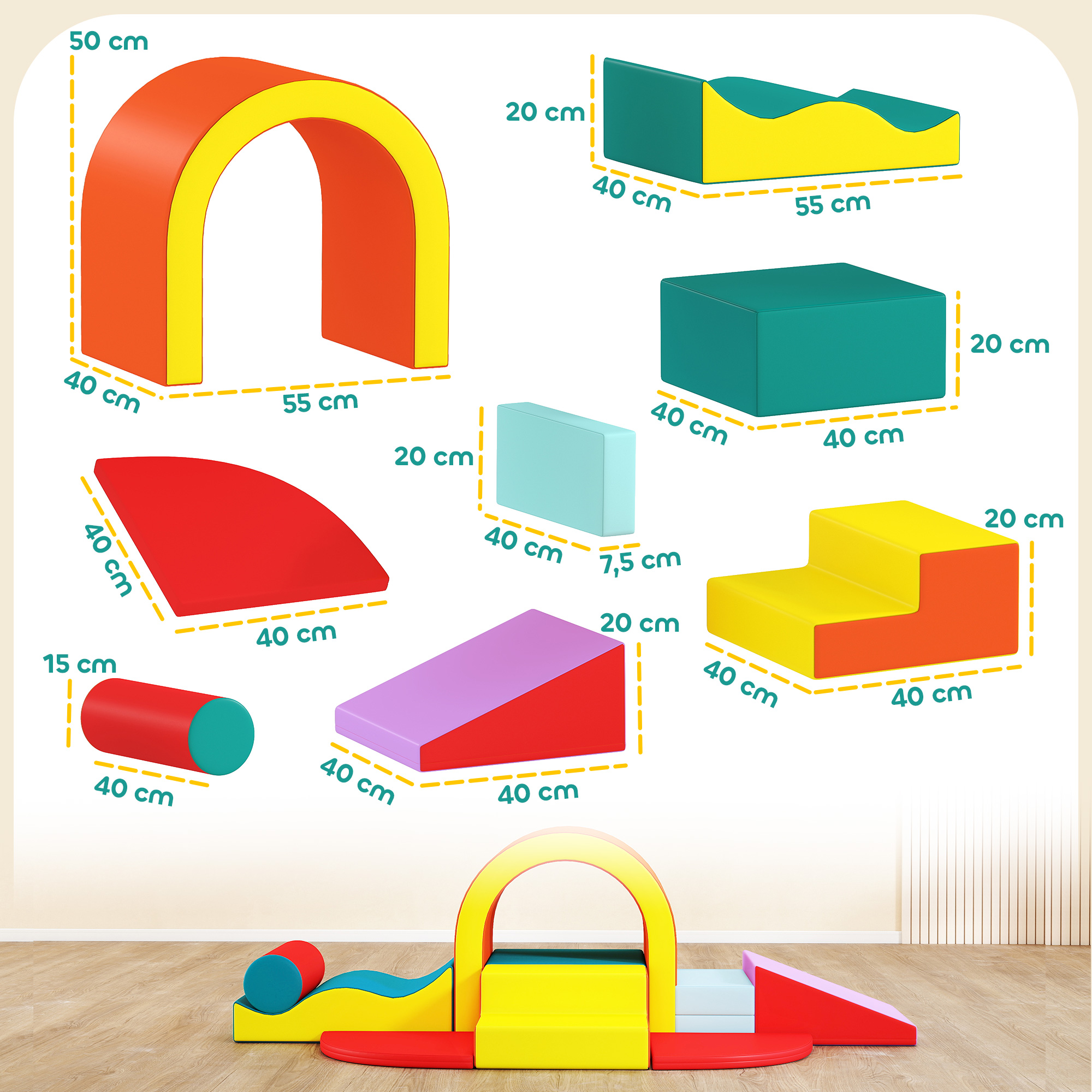 Parcours de Motricité Bébé 10 Pièces en Mousse – Multicolore - Image 3
