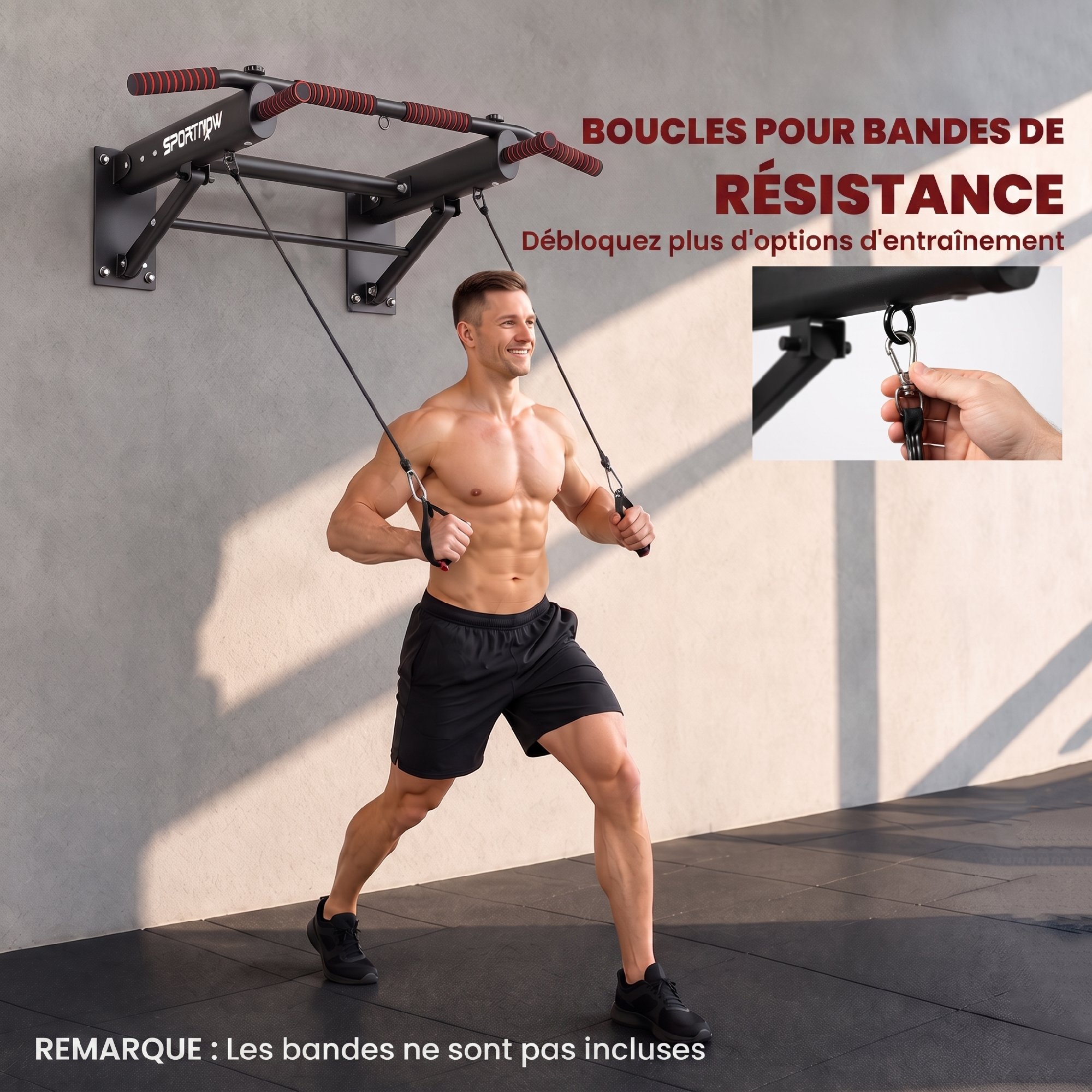 Barre de Traction Murale Pliable en Acier – Charge 120 kg – Noir - Image 7