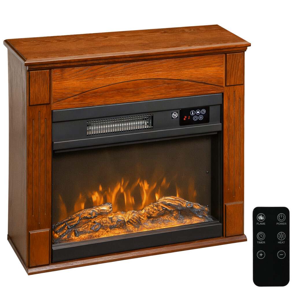 Cheminée Électrique 2000 W – Effet Flammes 3D, Télécommande & Thermostat – Marron