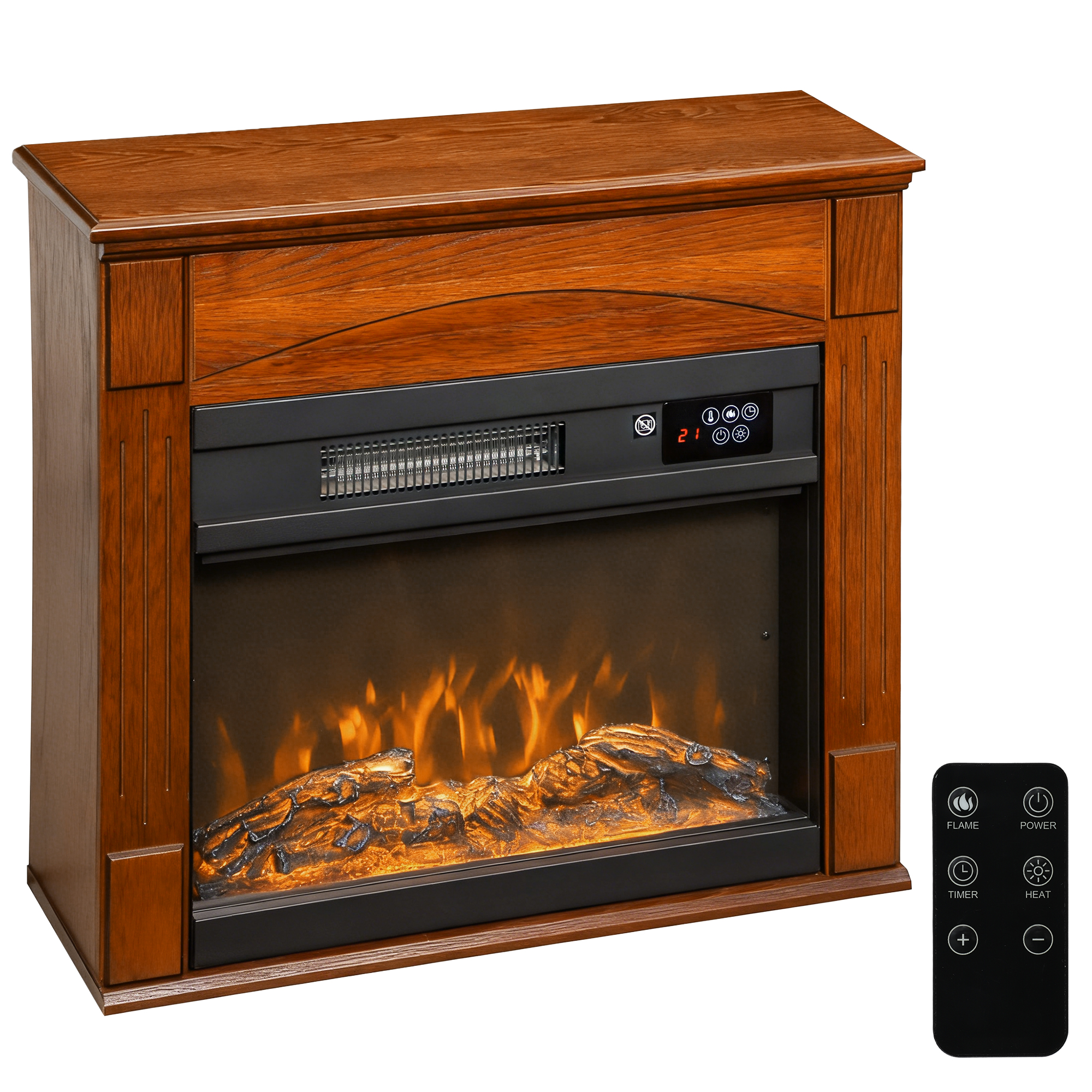 Cheminée Électrique 2000 W – Effet Flammes 3D, Télécommande & Thermostat – Marron