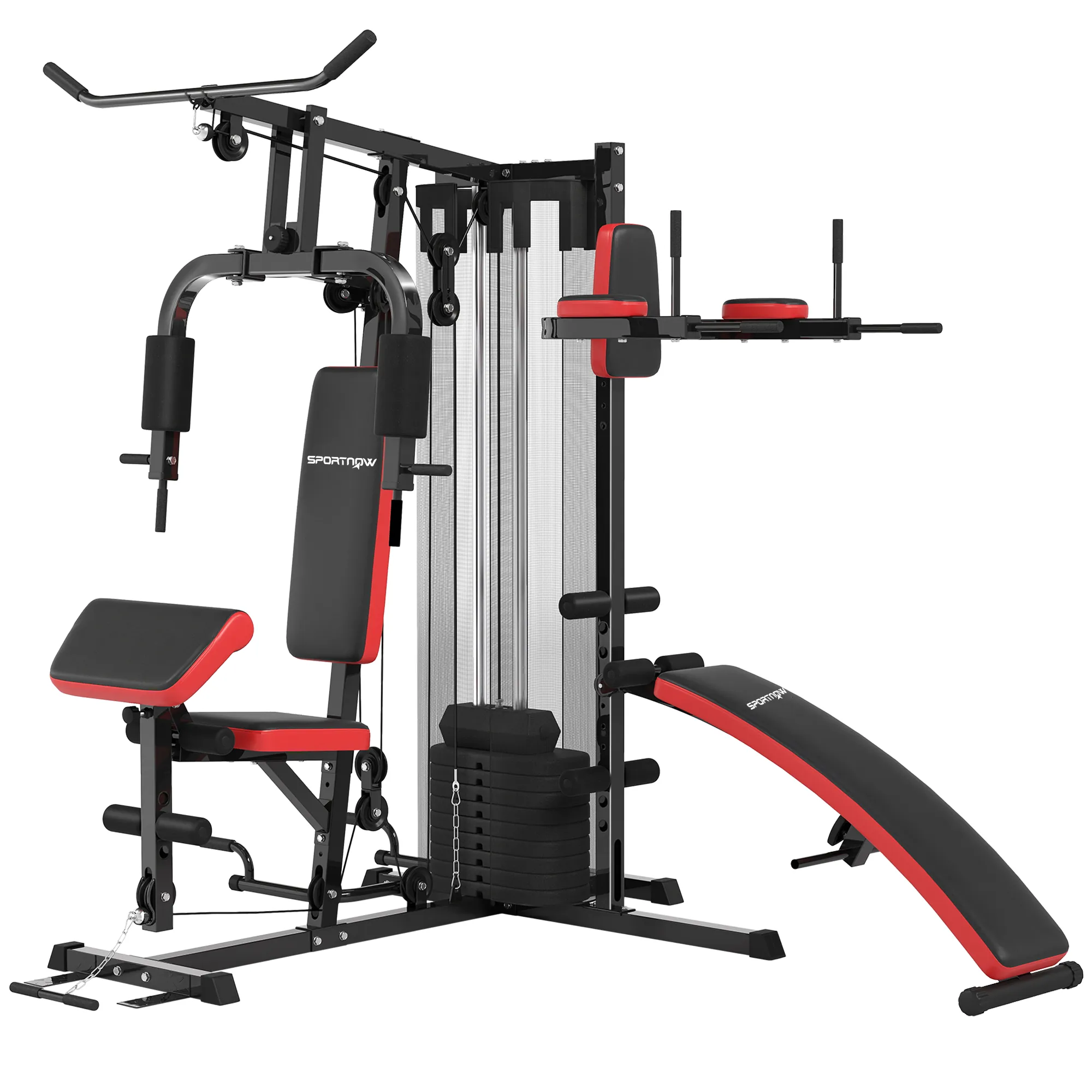 Station de Musculation Multifonction 65 kg avec Banc & Poulies – Rouge & Noir Tags