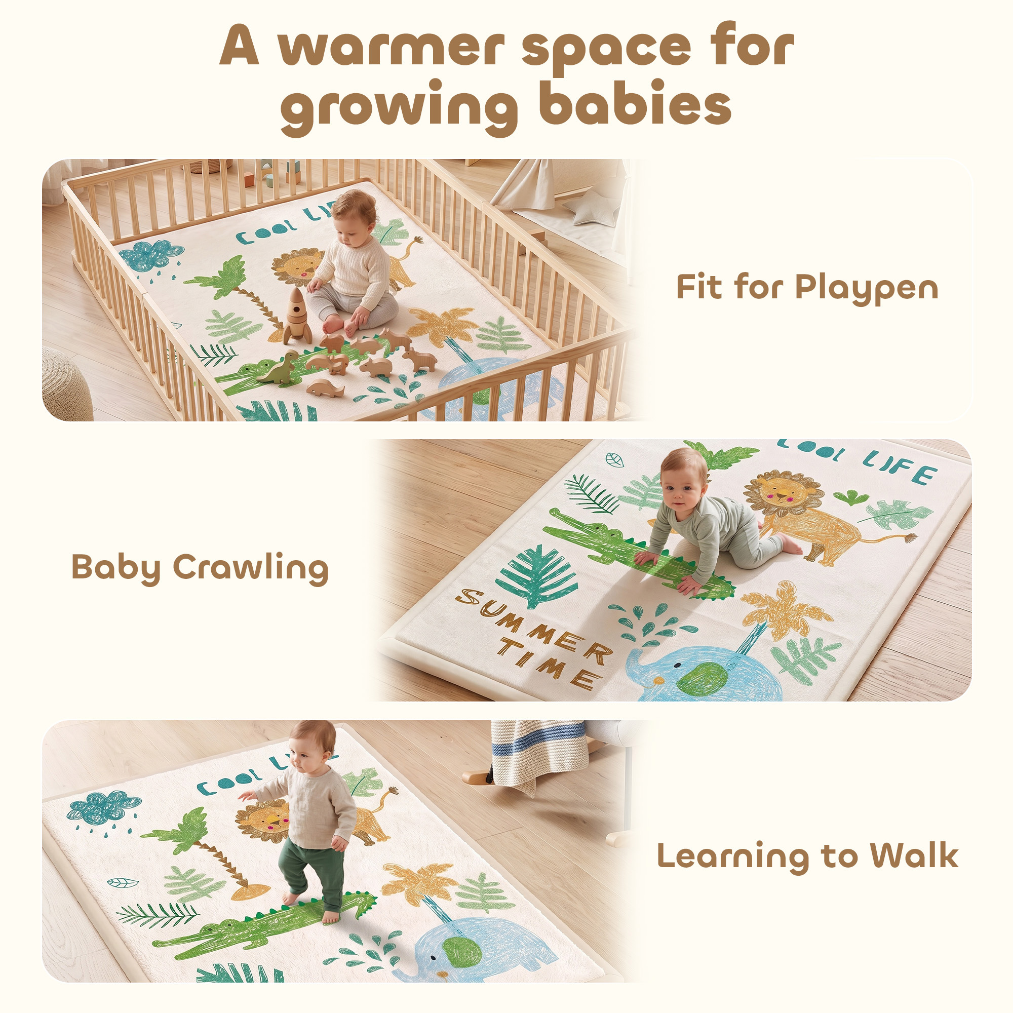 Tapis d'Éveil Bébé 150 × 200 cm en Mousse Épaisse 3 cm Antidérapant – Animaux - Afbeelding 9