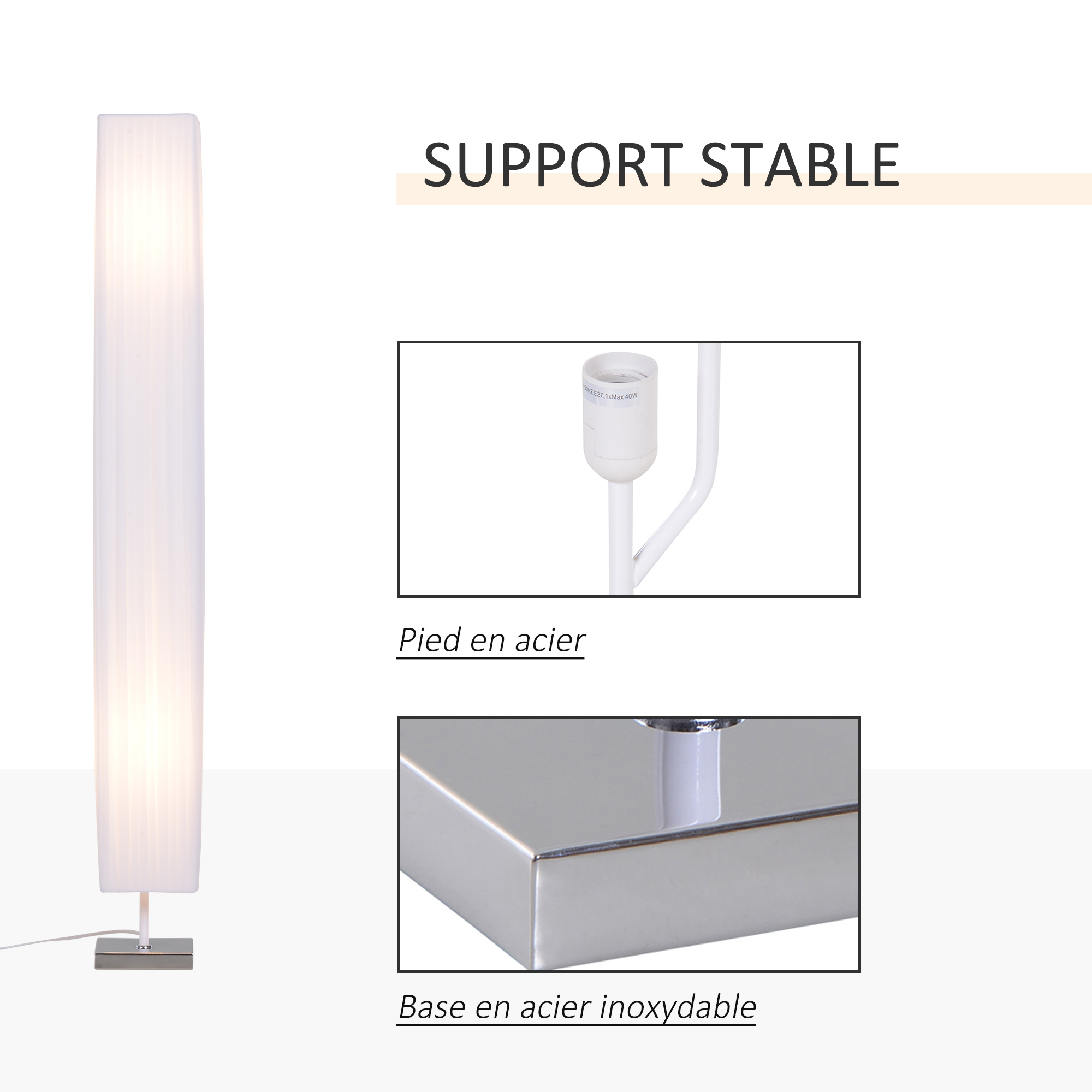 Lampadaire Lampe sur Pied de Salon Style Moderne Lampadaire sur Pied avec Interrupteur Acier Blanc - Afbeelding 5