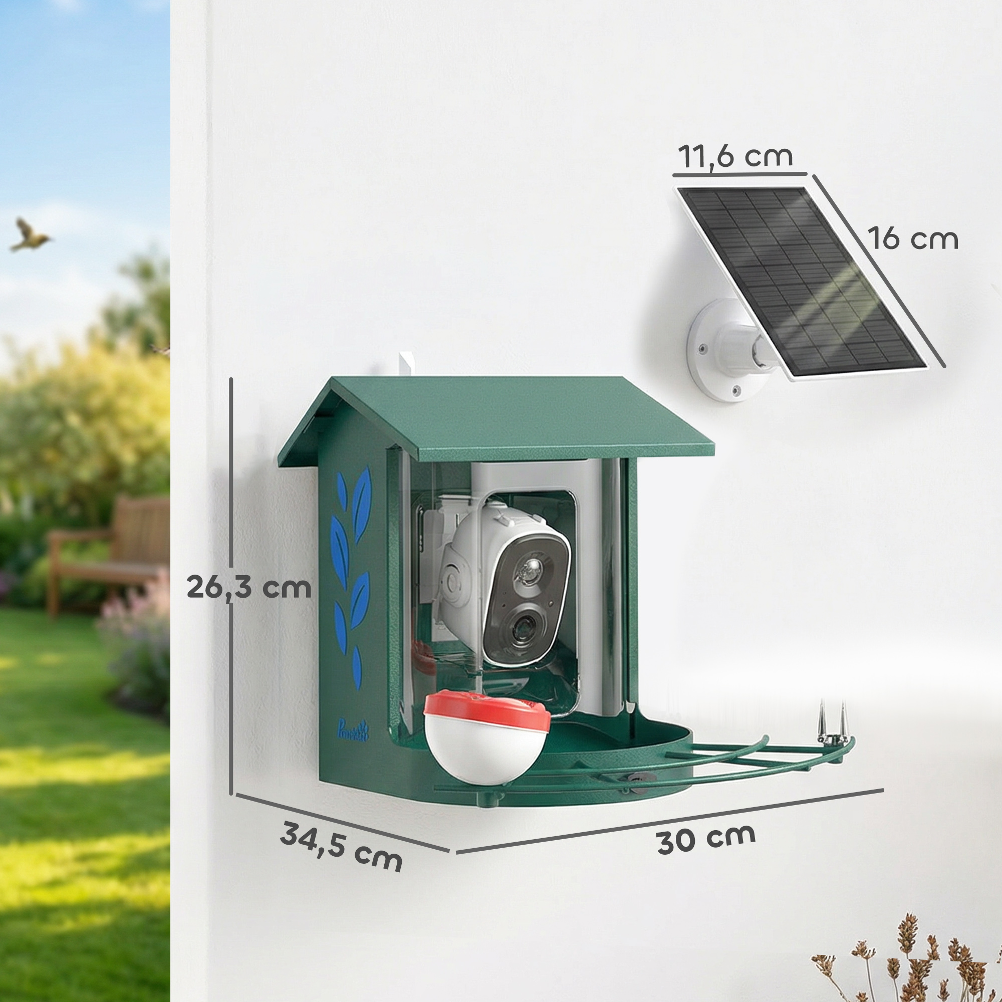 Mangeoire pour Oiseaux avec Caméra 2K Solaire et IA – 2,5 L – Vert - Image 3