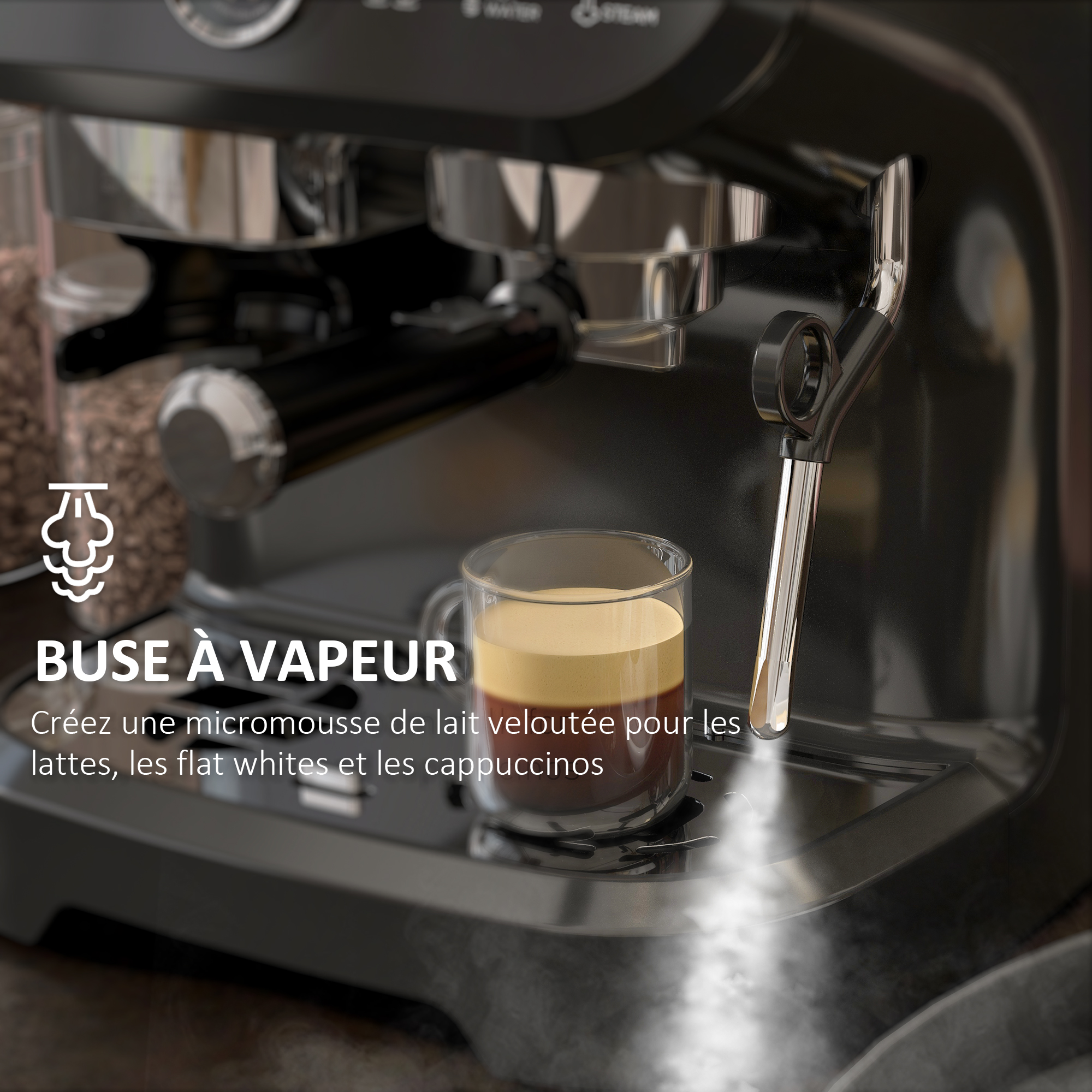 Machine Expresso avec Moulin à Grains 1600 W – 15 Bars & Buse Vapeur – Noir – Bild 5
