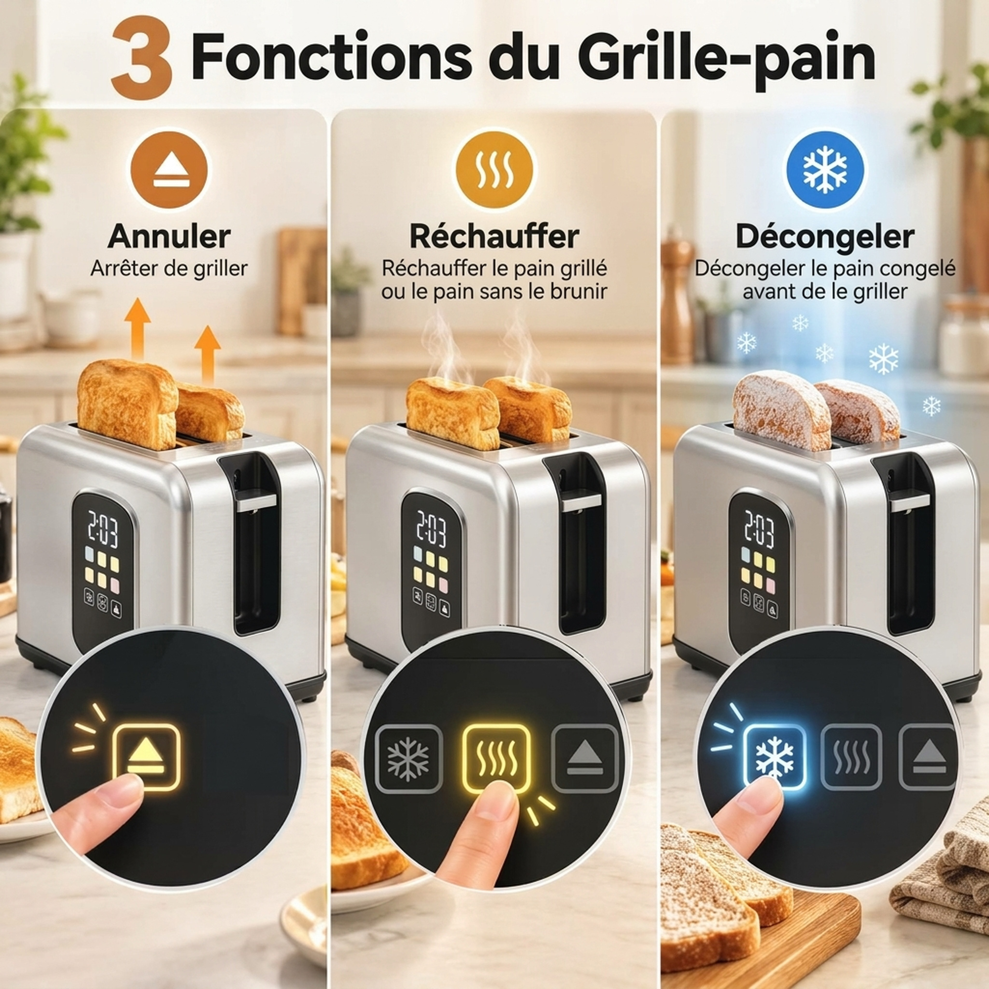 Ensemble Bouilloire 1,5 L 2200 W & Grille-Pain Tactile 2 Tranches – Inox Argenté - Afbeelding 7