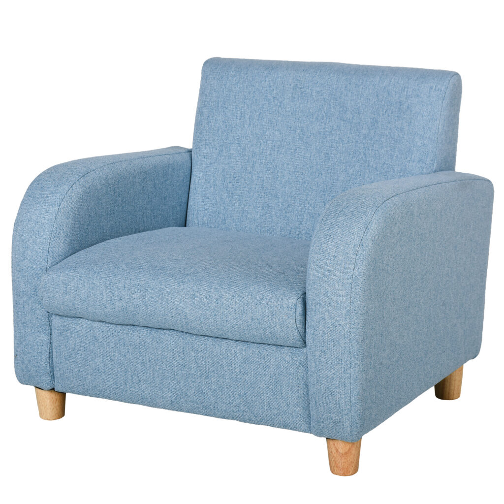 Fauteuil Enfant Scandinave Bleu – Pieds en Bois Massif – 3 à 8 Ans