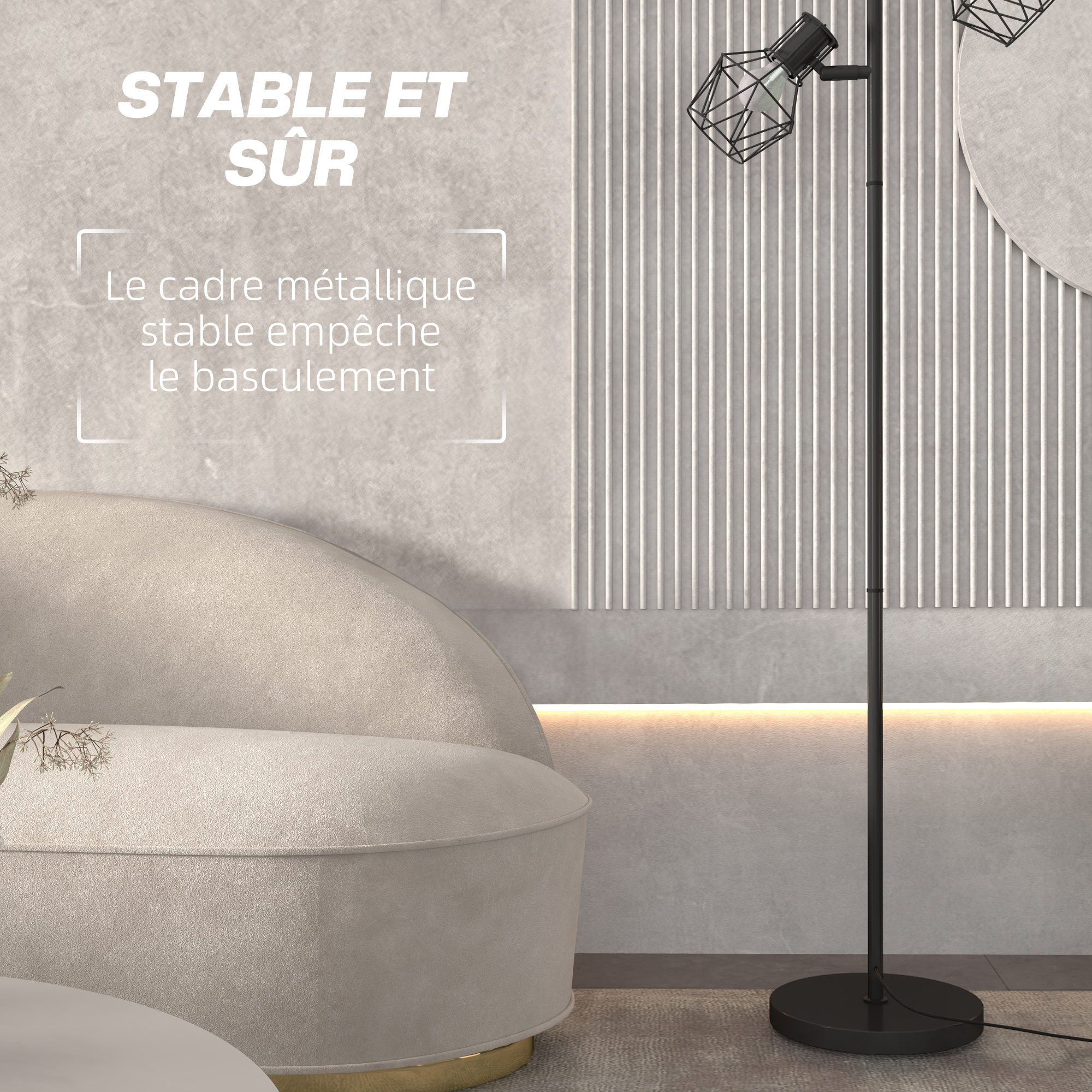 Lampadaire Moderne 169 cm – 3 Spots Orientables E27 avec Interrupteurs – Noir - Image 7