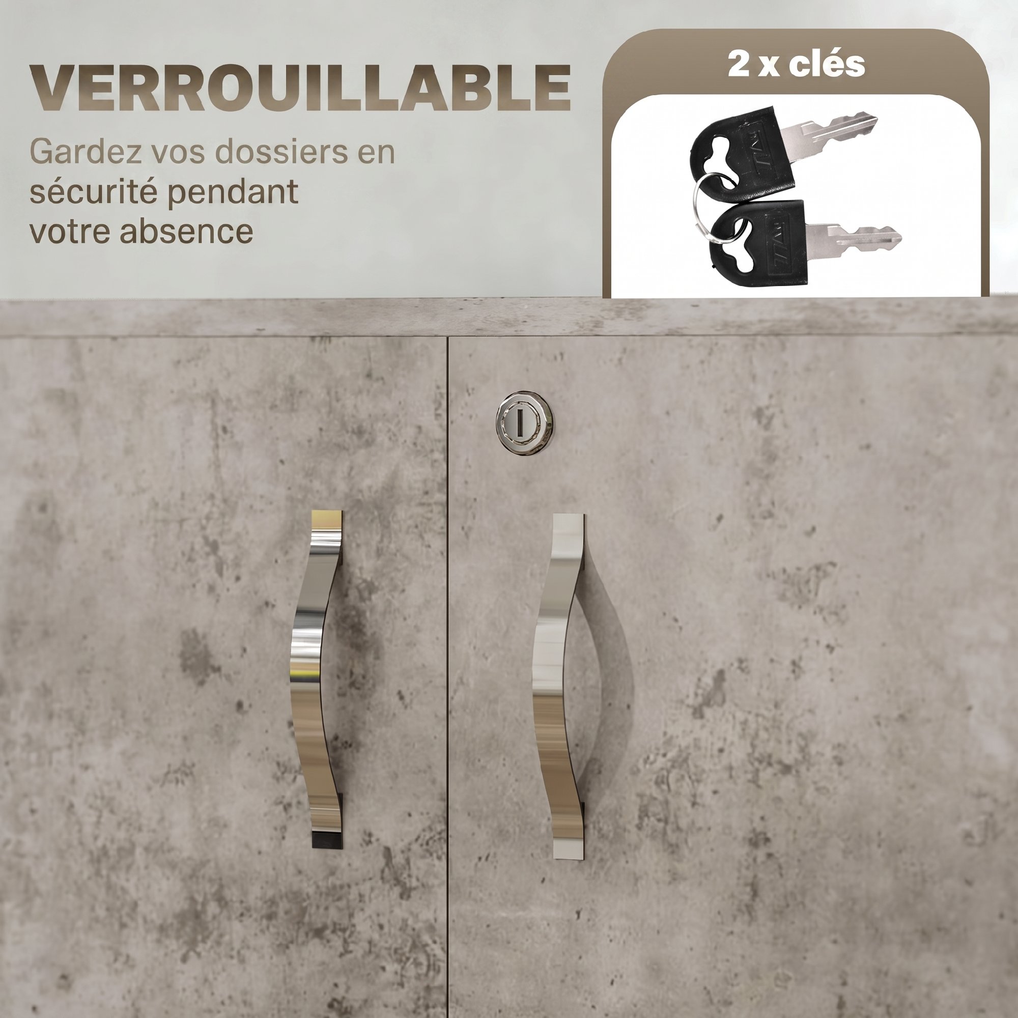 Armoire de Bureau Verrouillable 2 Portes avec Étagère – 80 cm – Gris - Image 6