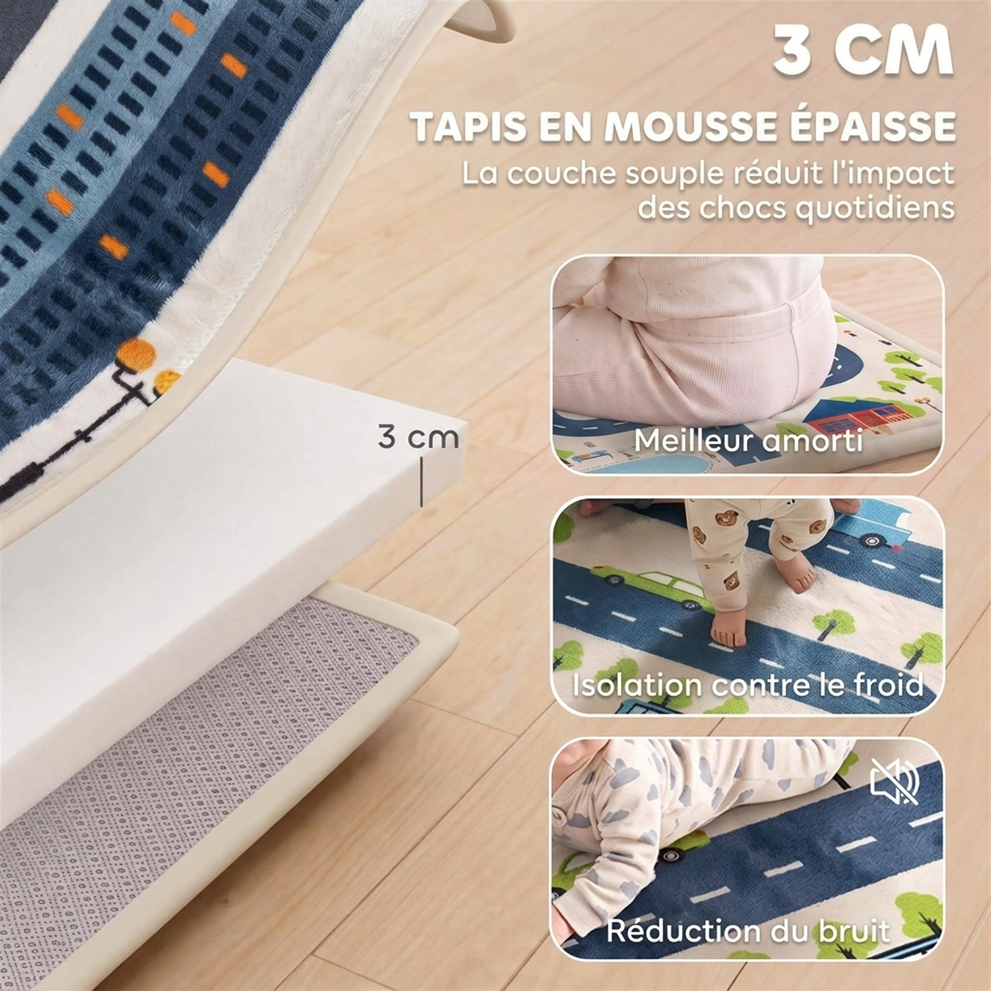 Tapis de Jeu Bébé 150 × 200 cm en Mousse 3 cm Antidérapant – Circuit Routier - Afbeelding 4
