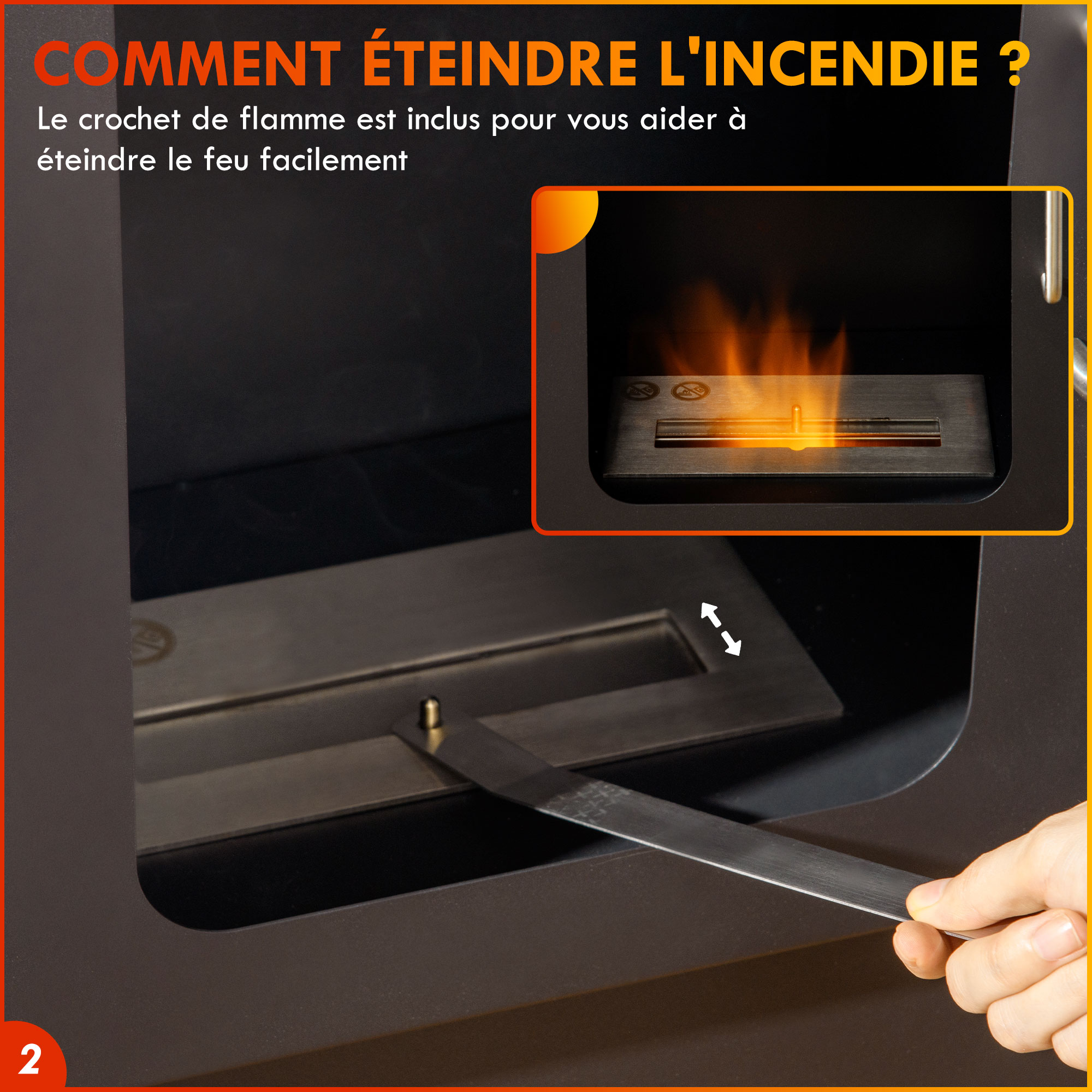 Poêle au Bioéthanol 1,2 L – Cheminée sur Pied 82 cm – Noir et Blanc - Image 5