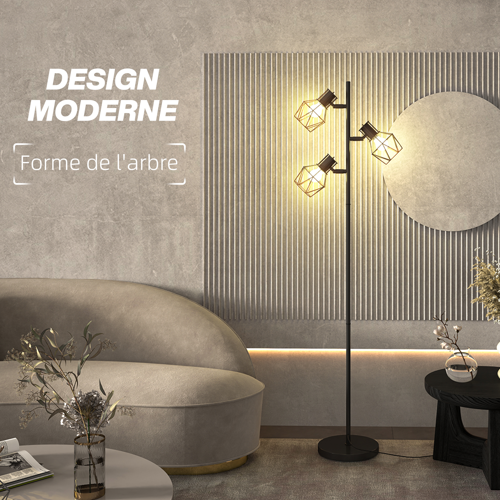 Lampadaire Moderne 169 cm – 3 Spots Orientables E27 avec Interrupteurs – Noir - Image 4