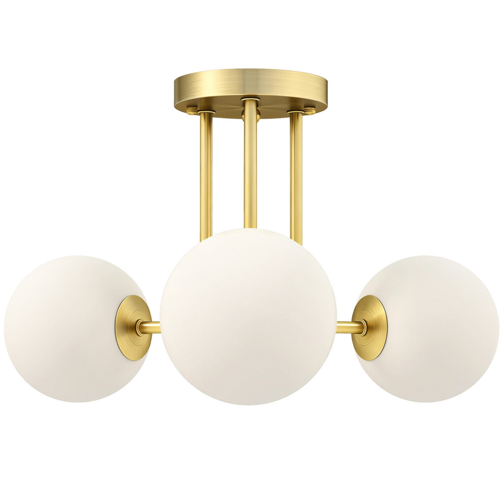 Plafonnier LED 25W, luminaire plafonnier 3 lumières avec douilles G9, abat-jour globe, 42 x 42 x 26,5 cm, doré