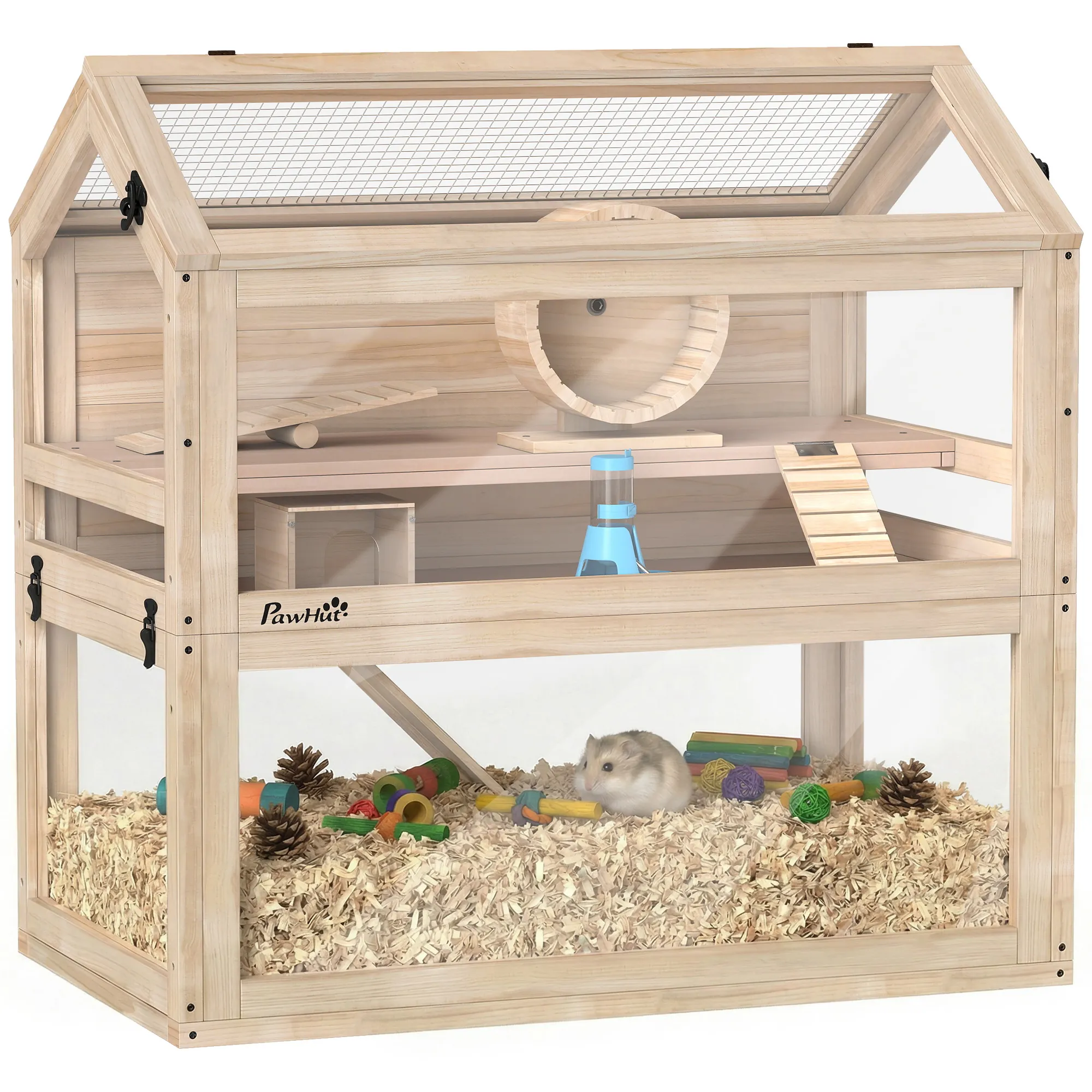 Cage pour Hamster 3 Niveaux en Bois avec Roue & Accessoires – 76 cm – Bild 7