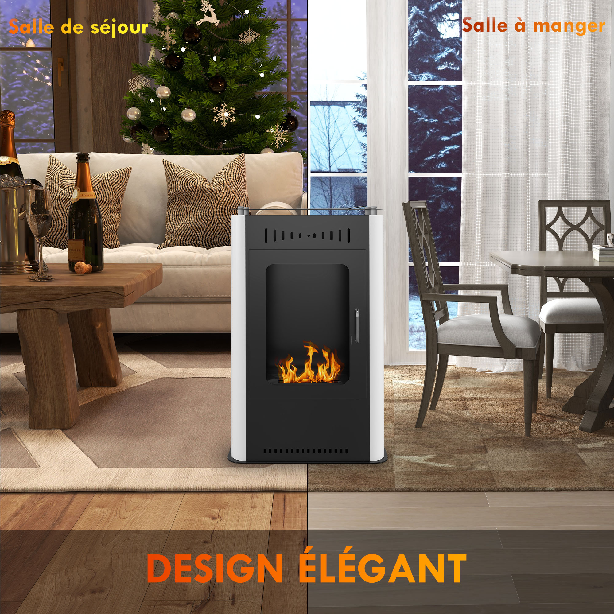 Poêle au Bioéthanol 1,2 L – Cheminée sur Pied 82 cm – Noir et Blanc - Image 7