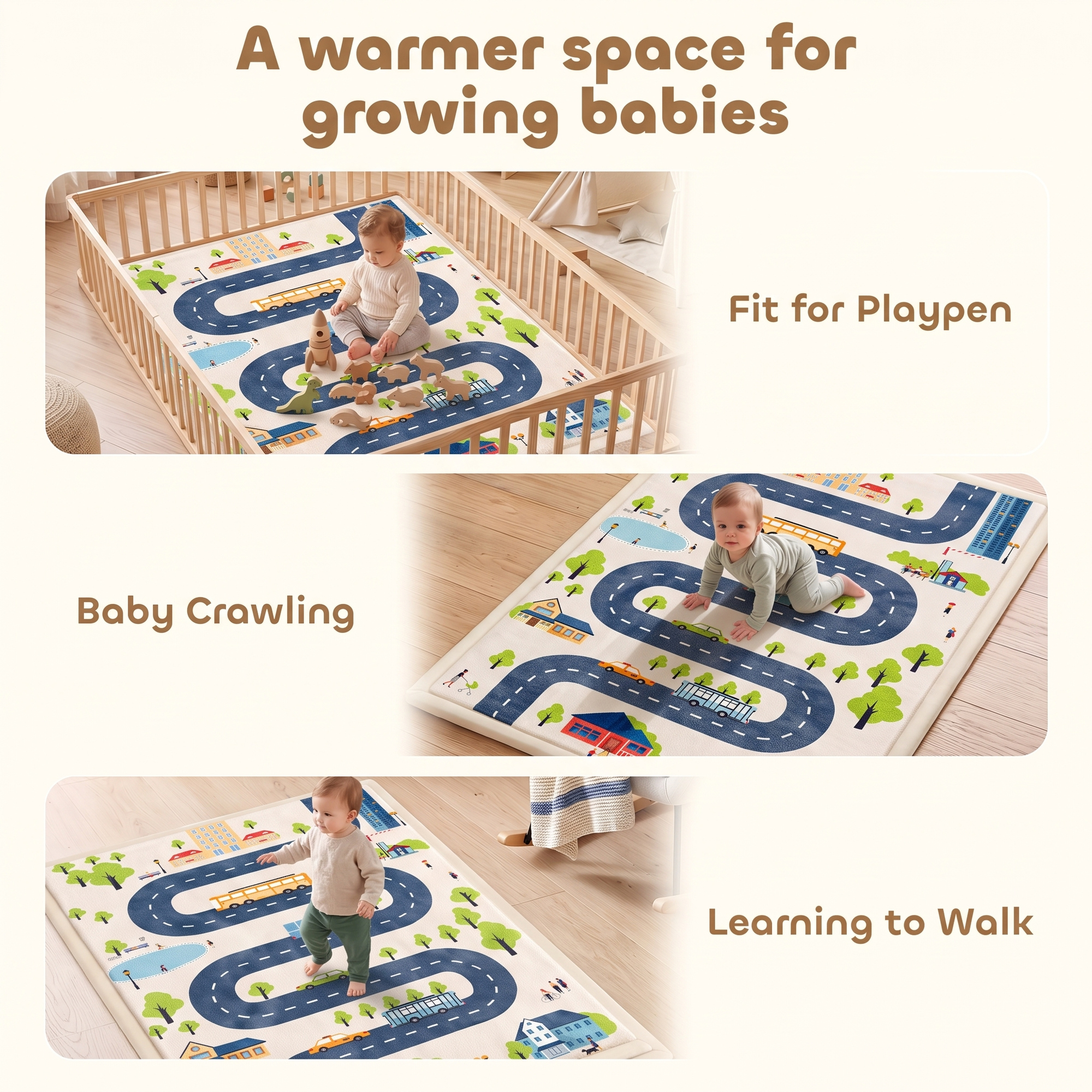 Tapis de Jeu Bébé 150 × 200 cm en Mousse 3 cm Antidérapant – Circuit Routier - Afbeelding 9