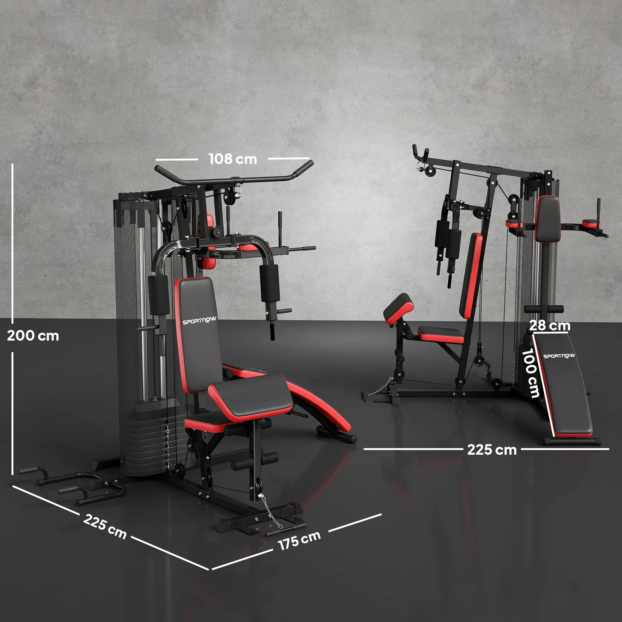 Station de Musculation Multifonction 65 kg avec Banc & Poulies – Rouge & Noir Tags - Image 3