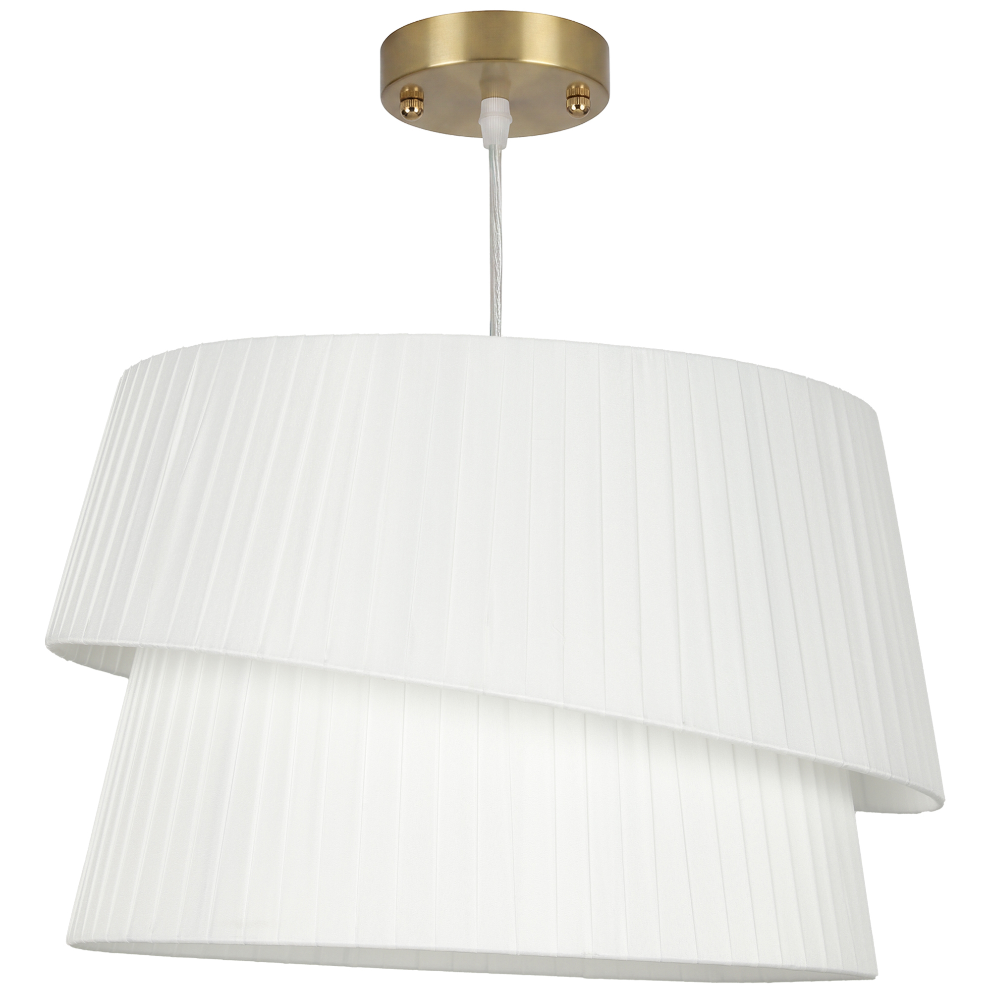 Suspension Luminaire Élégante à Double Abat-Jour, Rosace Dorée, Câble Réglable, Ampoule Non Incluse E14 40 W, Blanc