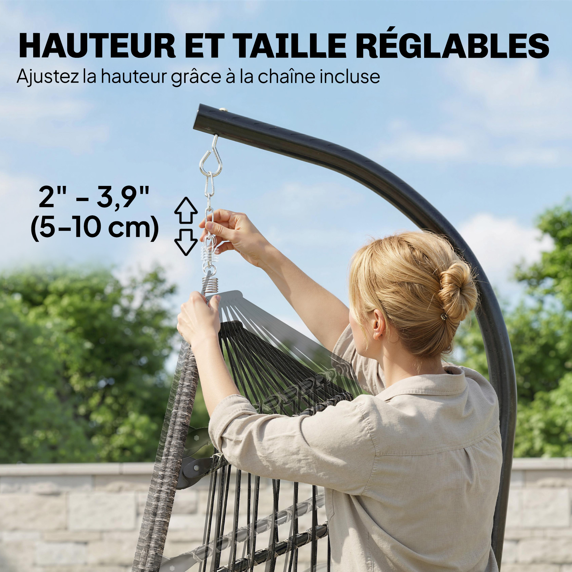 Fauteuil Œuf Suspendu sur Pied Pliable avec Repose-Pieds – Gris Clair - Image 8