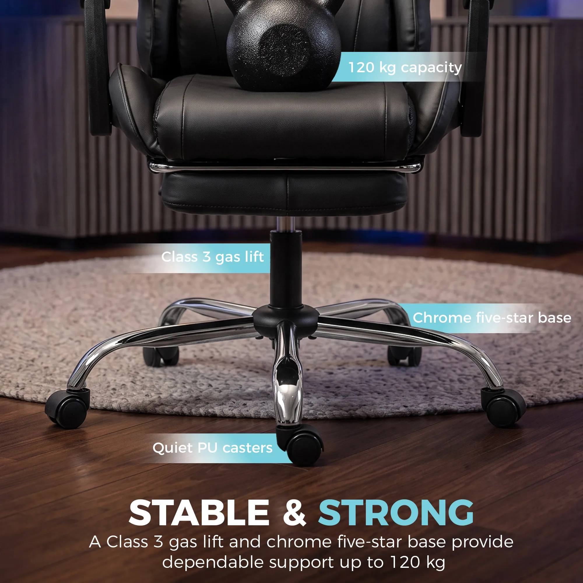 Fauteuil Gaming Ergonomique avec Massage USB, Repose-Pieds & Dossier Inclinable – Noir - Afbeelding 8
