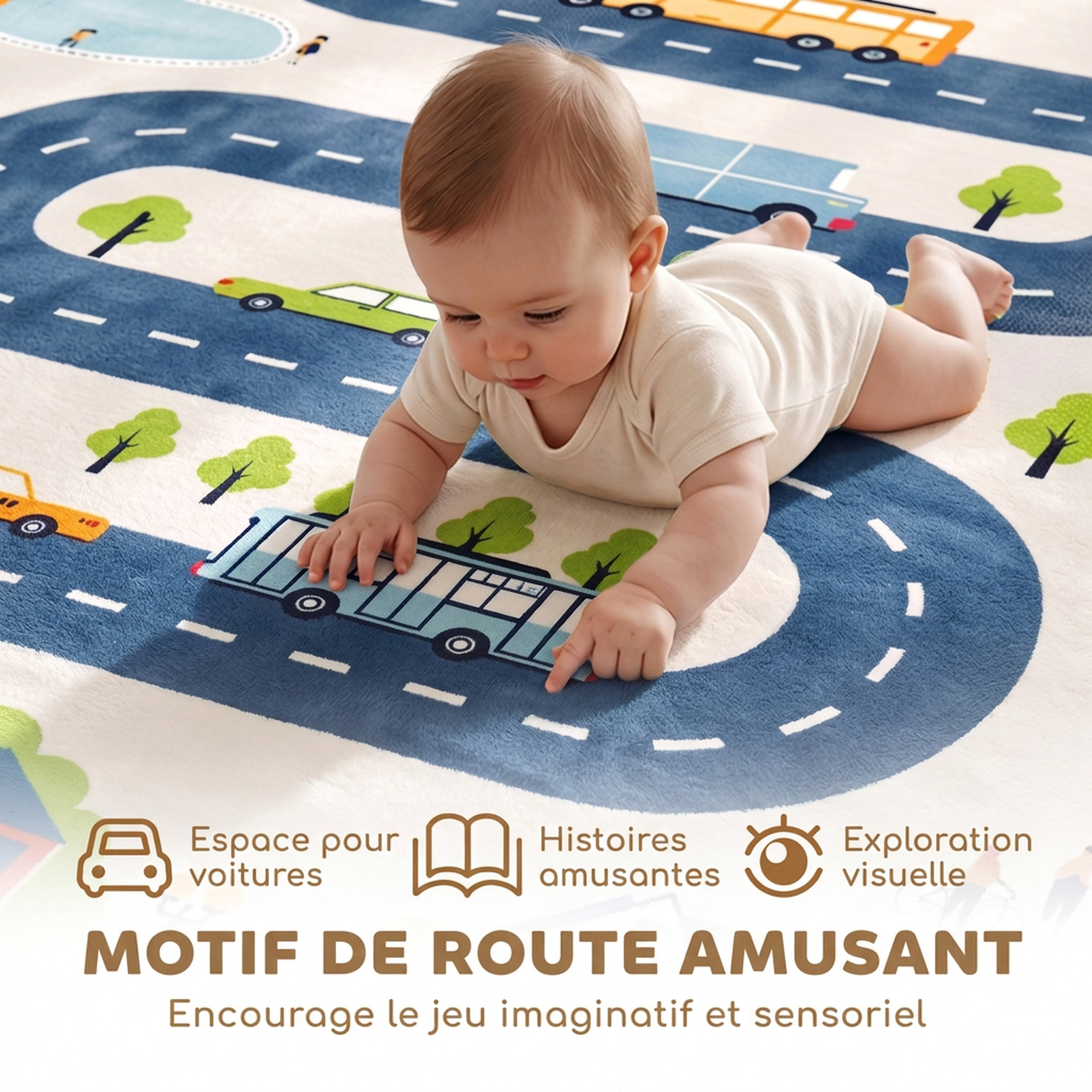Tapis de Jeu Bébé 150 × 200 cm en Mousse 3 cm Antidérapant – Circuit Routier - Afbeelding 6