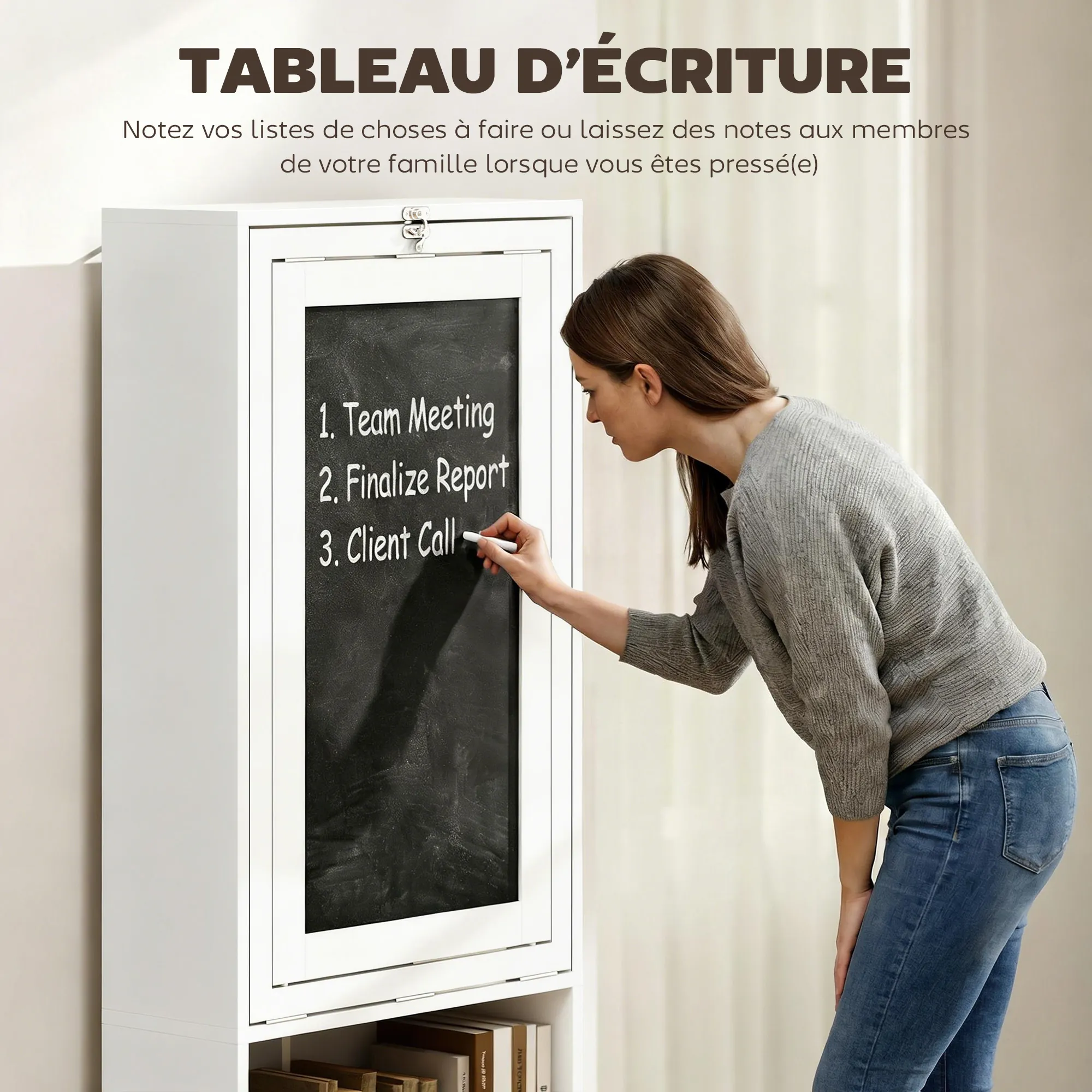 Bureau Pliable 3-en-1 avec Bibliothèque & Tableau Noir – Blanc - Image 6