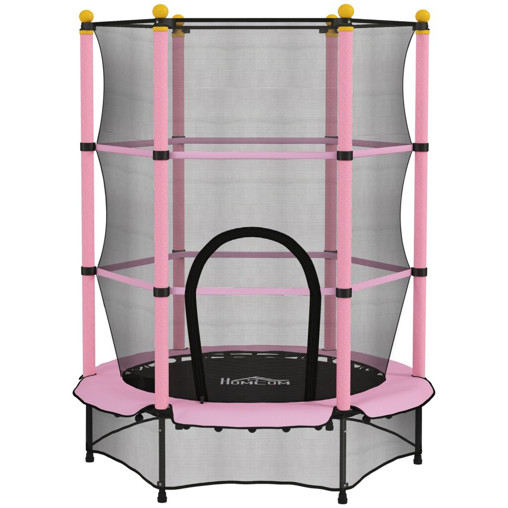 Trampoline Enfant 140 cm avec Filet de Sécurité et Porte Zippée – Rose