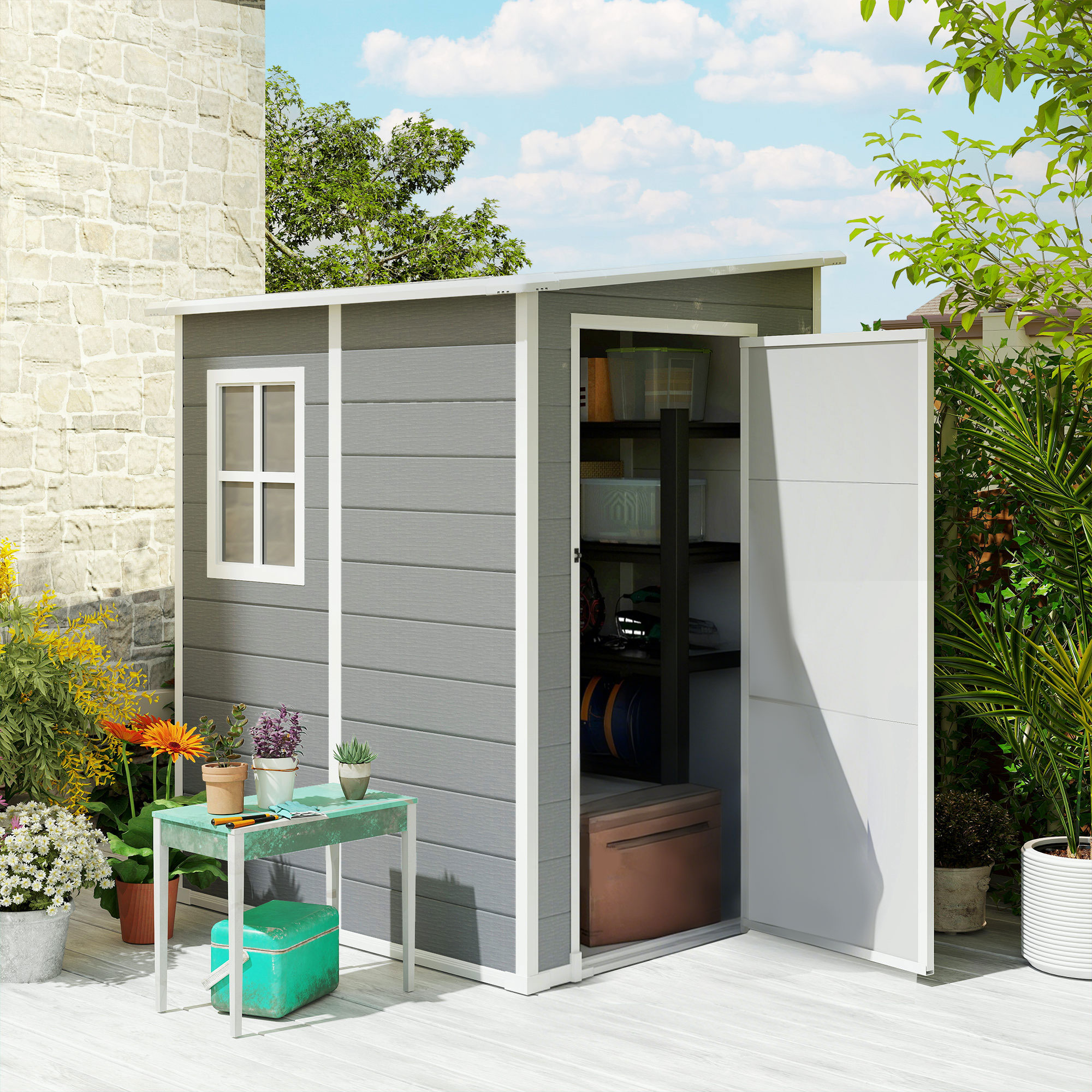 Abri de Jardin 1,54 m² avec Fenêtre, Ventilation et Serrure – Gris - Image 10