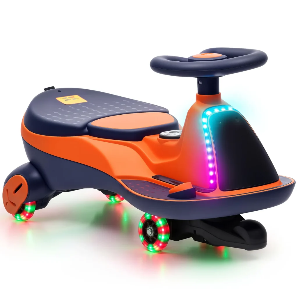 Voiture Électrique Enfant 2-en-1 12 V avec Lumières RGB & Musique – Orange