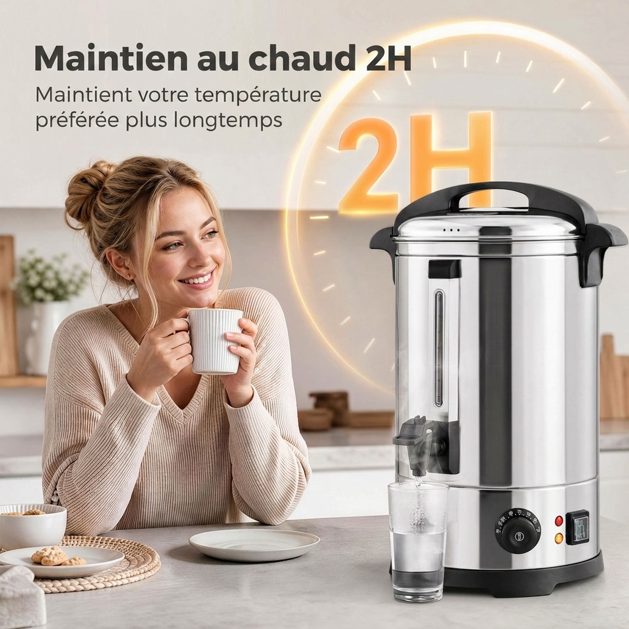 Distributeur de Boissons Chaudes 8 L – 1500 W, Thermostat Réglable & Robinet – Inox – Bild 6